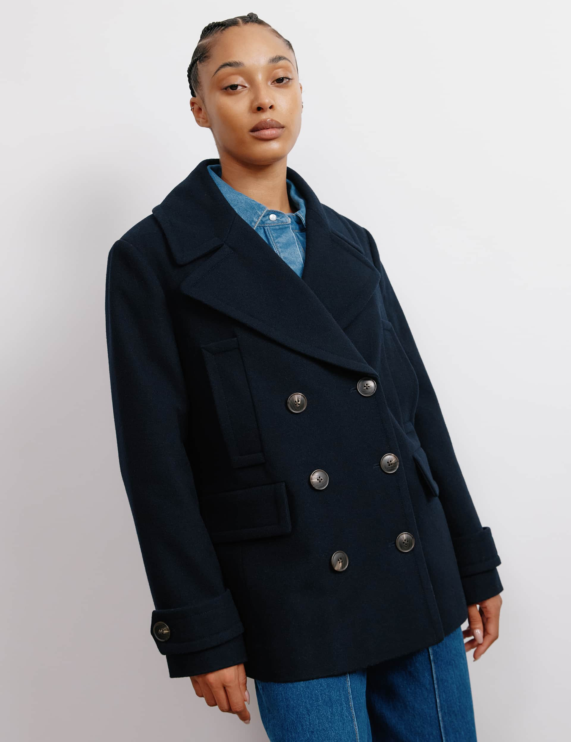 Albaray Women's Wool Rich Double Breasted Pea Coat - 10 - Navy, Navy