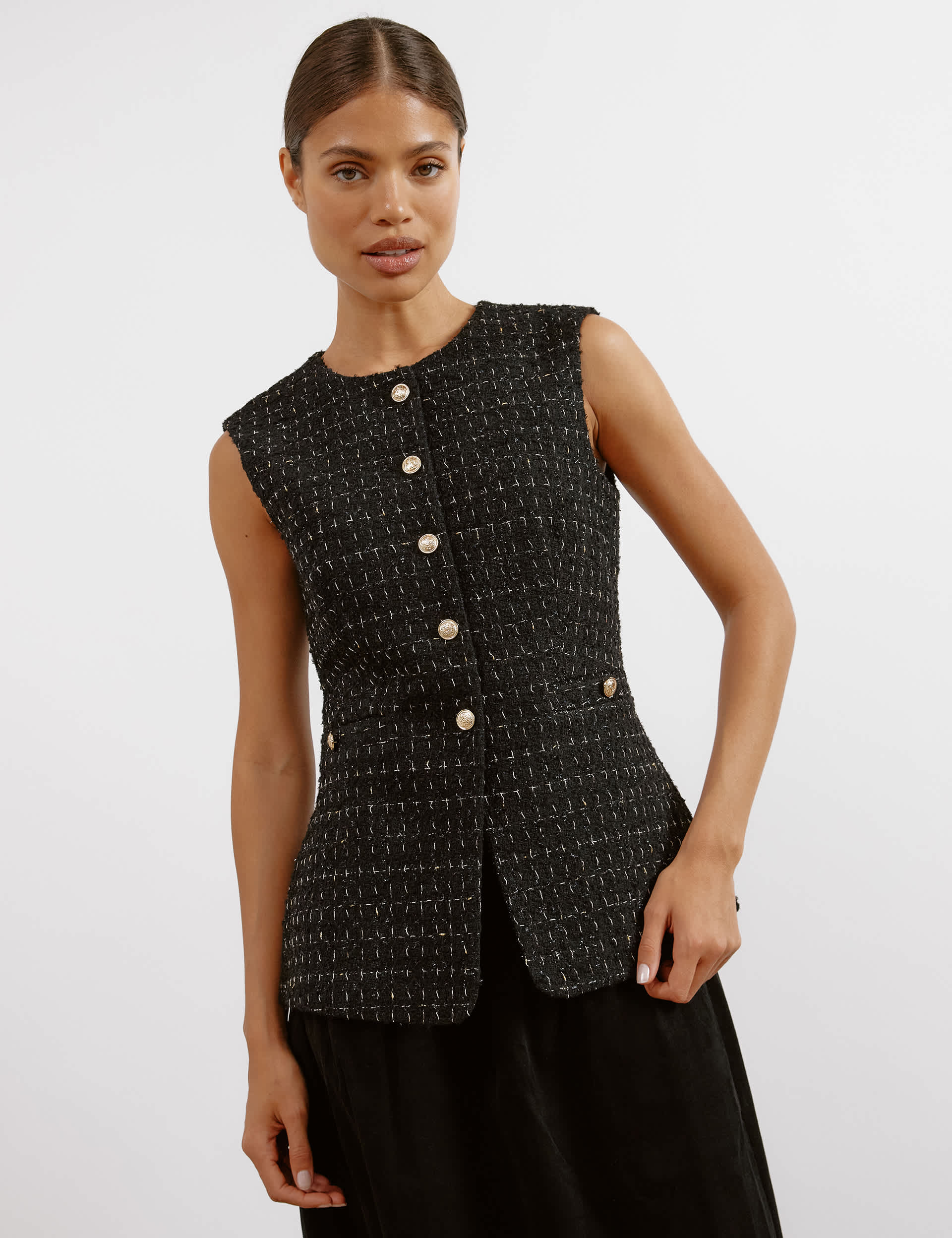 Albaray Women's Wool Blend Tweed Sparkly Waistcoat - 10 - Black, Black