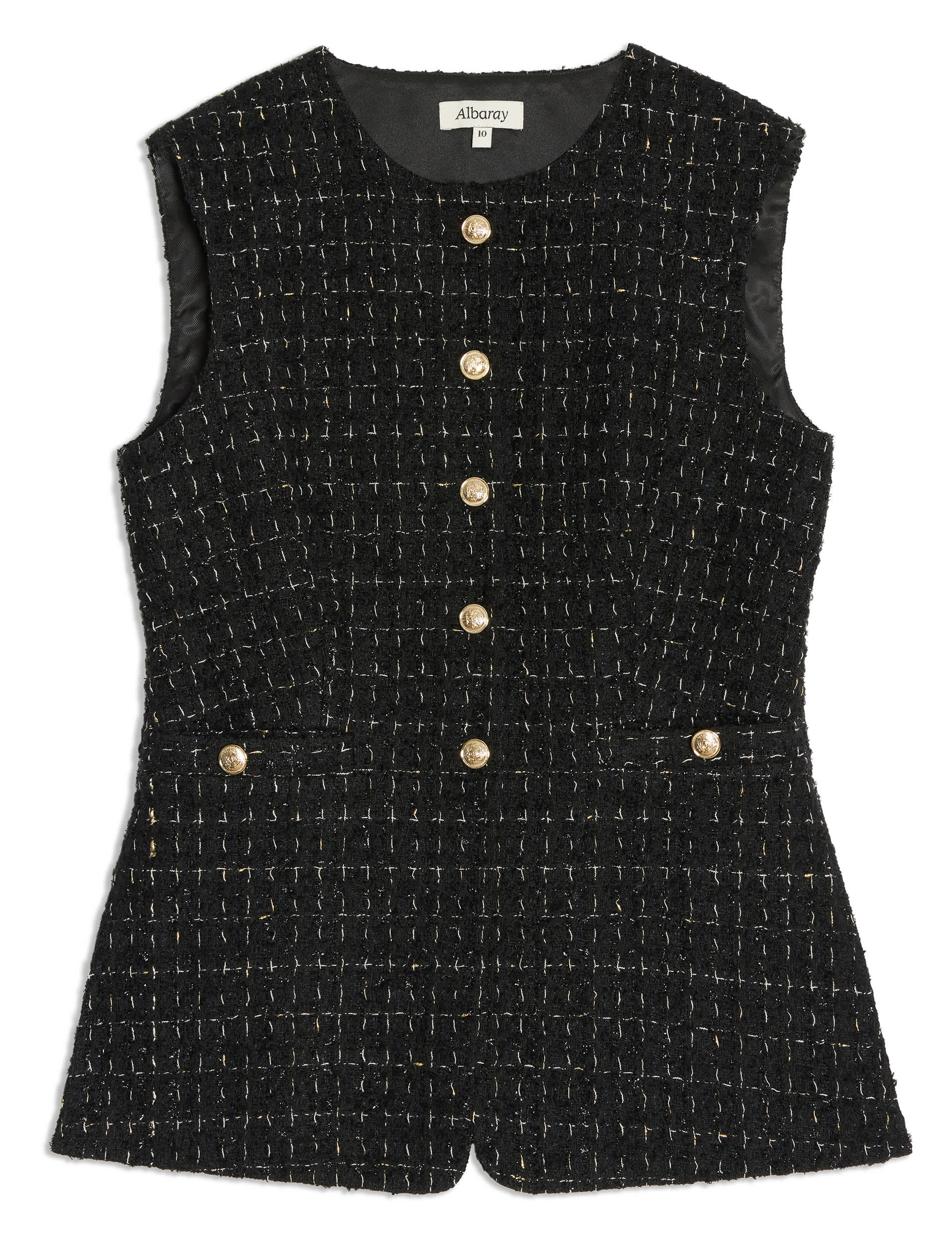 Albaray Women's Wool Blend Tweed Sparkly Waistcoat - 8 - Black, Black