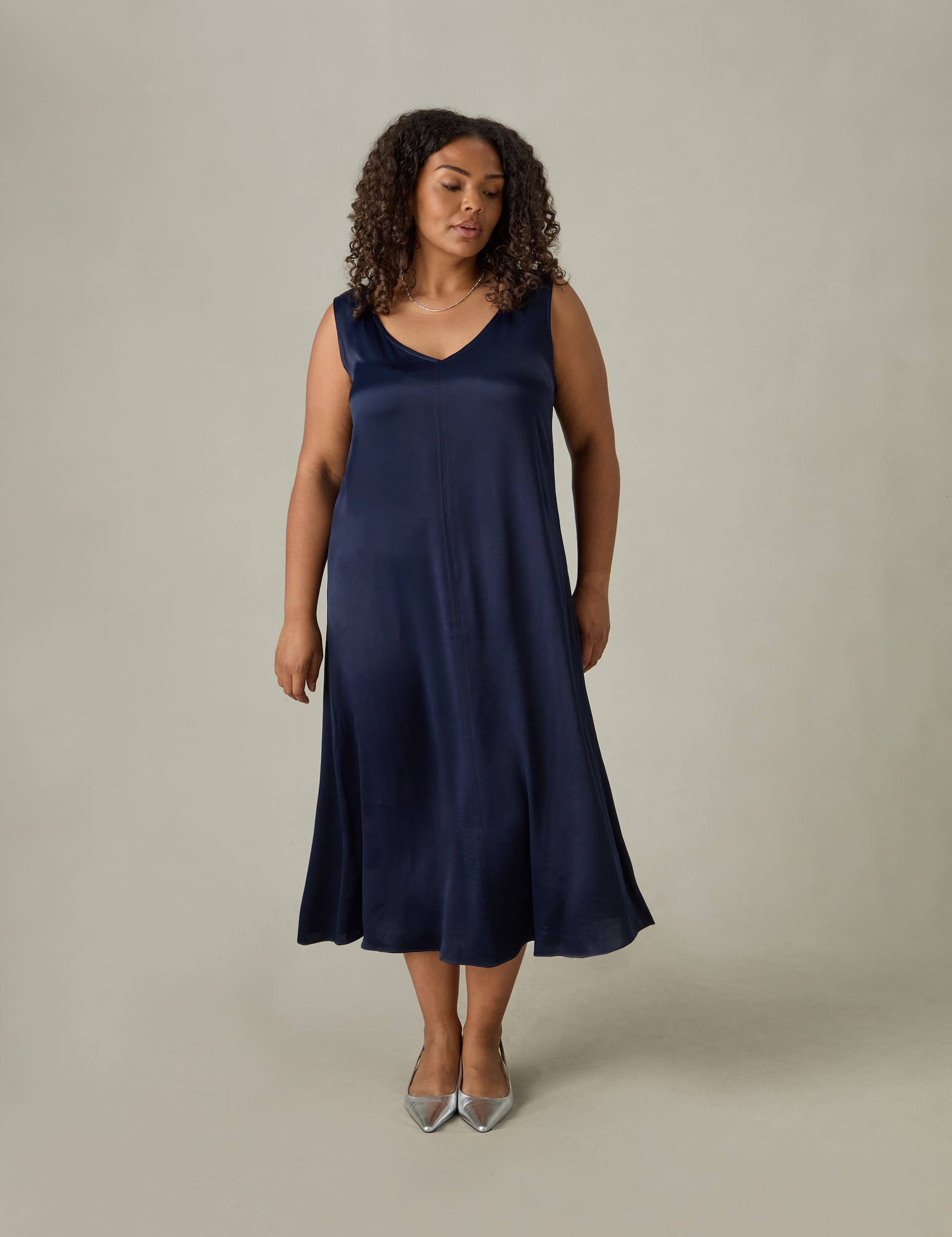 Live Unlimited London Women's V-Neck Midi Slip Dress - 14 - Navy, Navy