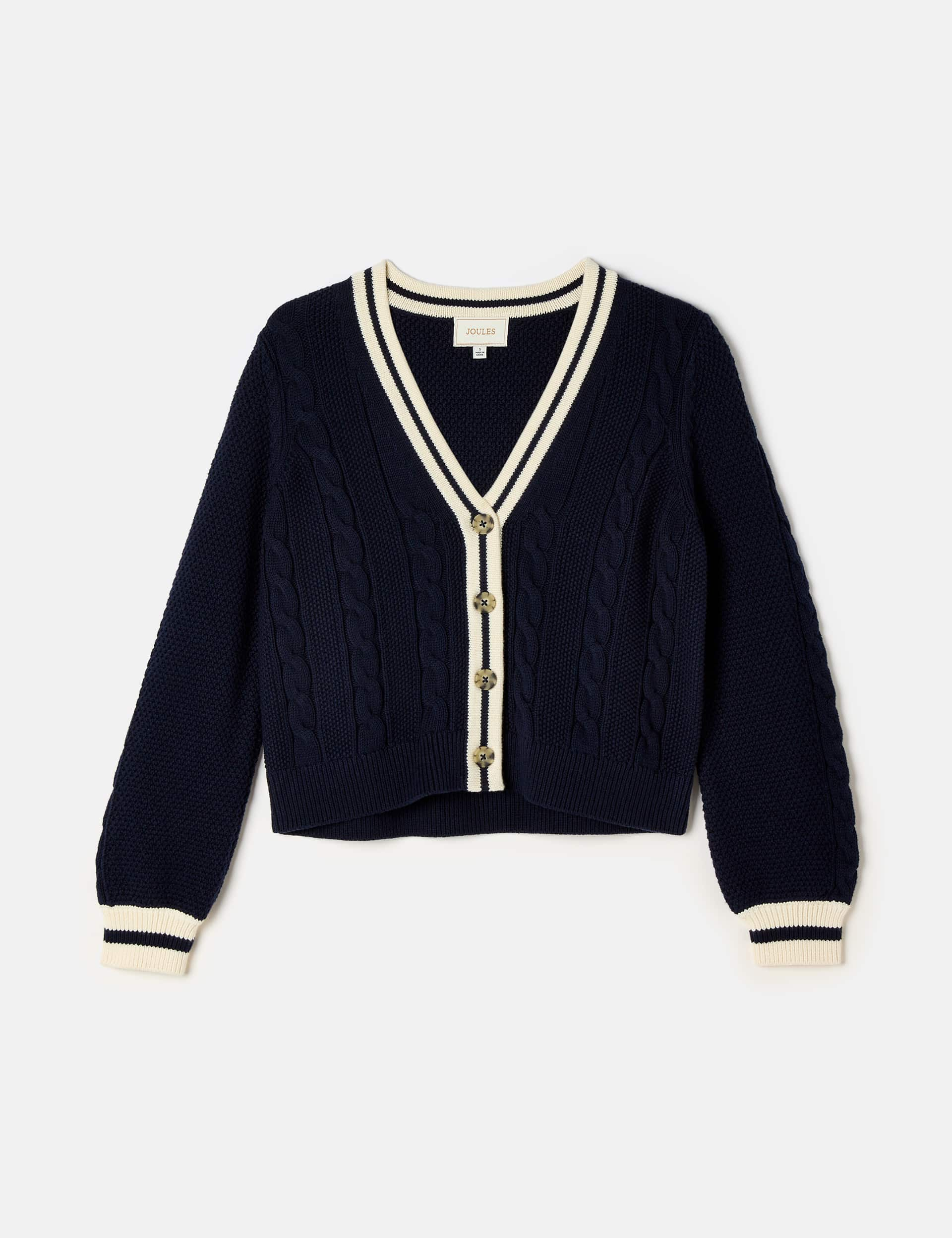 Joules Women's Pure Cotton Textured Cardigan - M - Navy, Navy