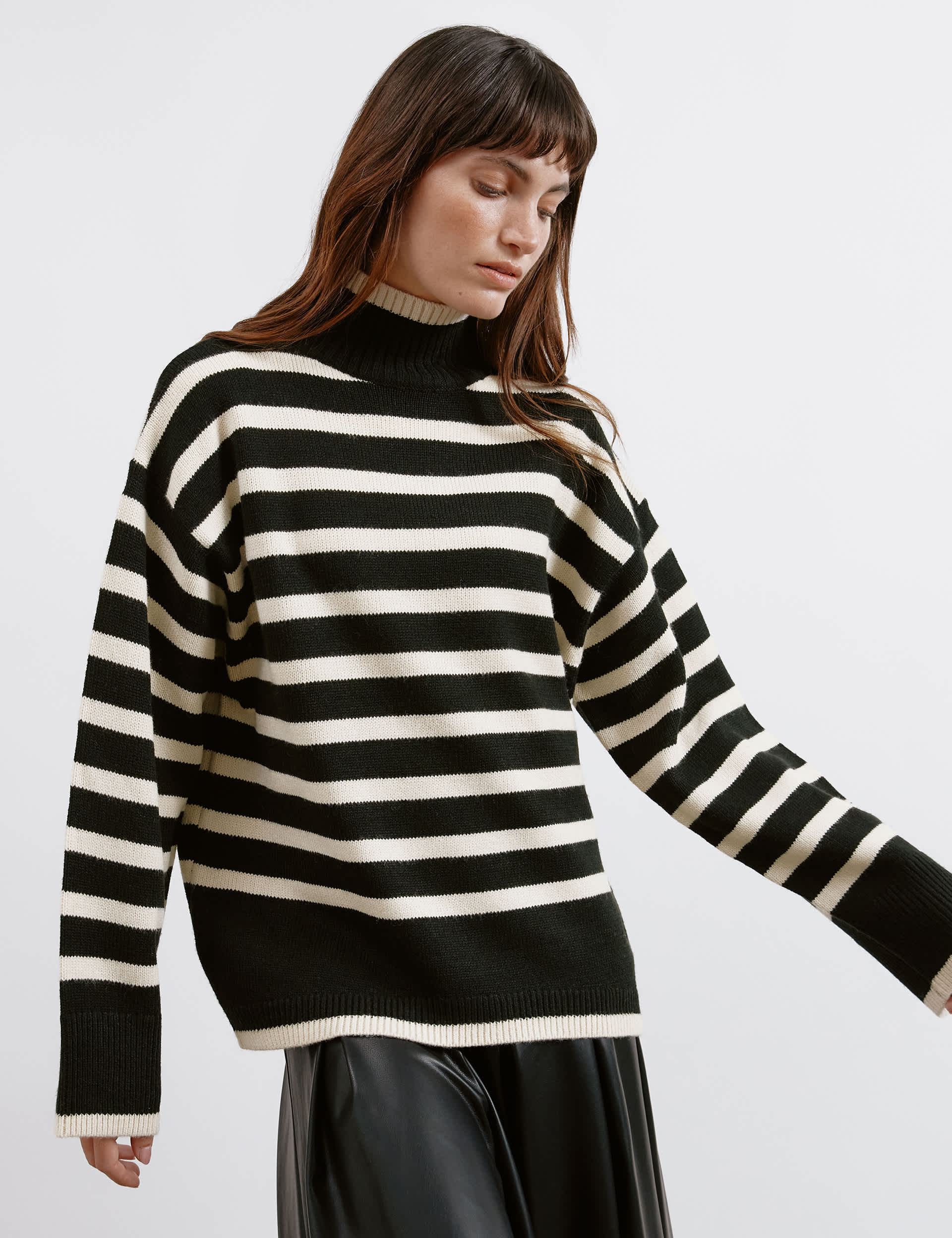 Albaray Women's Striped Funnel Neck Jumper with Wool
