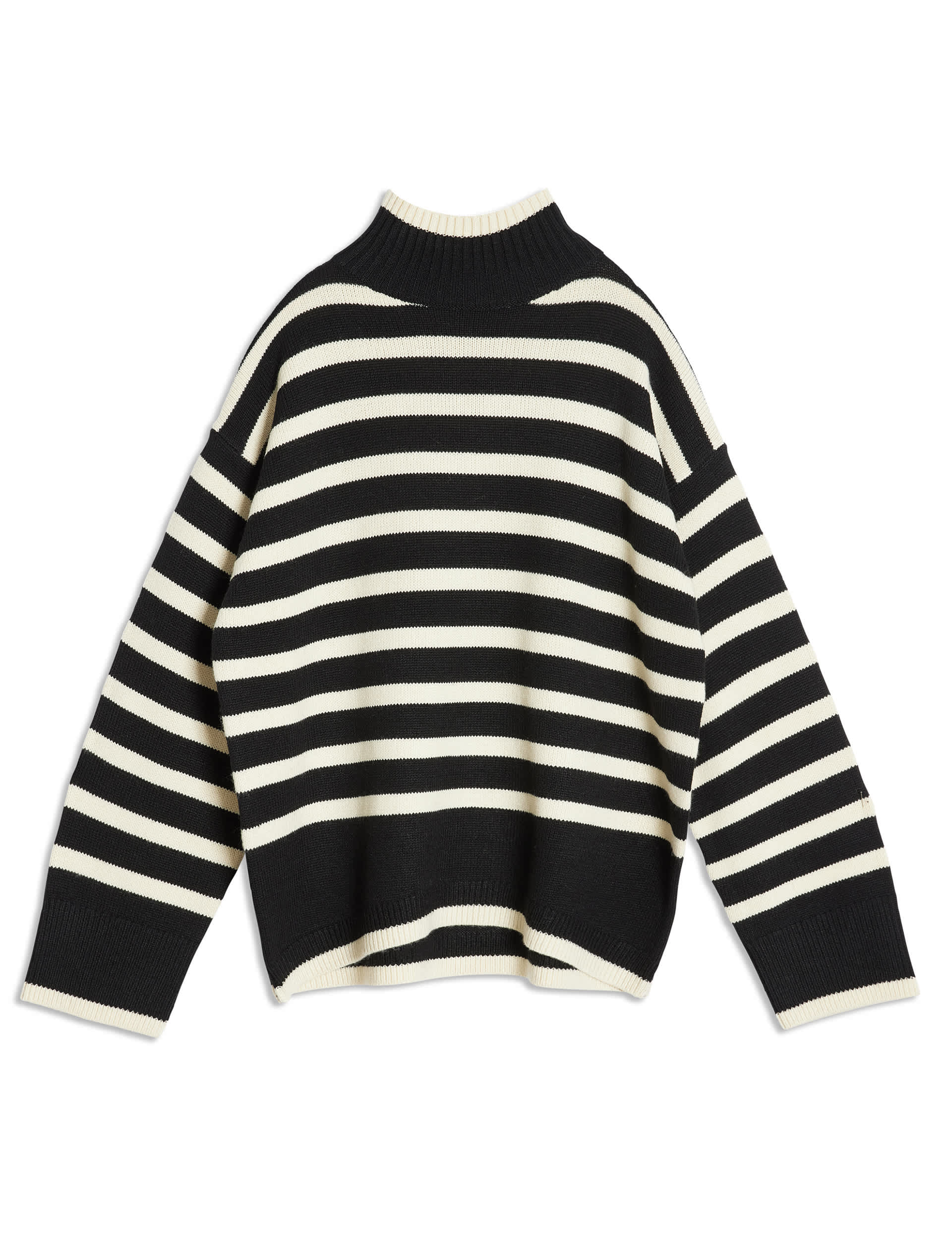 Albaray Women's Striped Funnel Neck Jumper with Wool - 12 - Black Mix, Black Mix