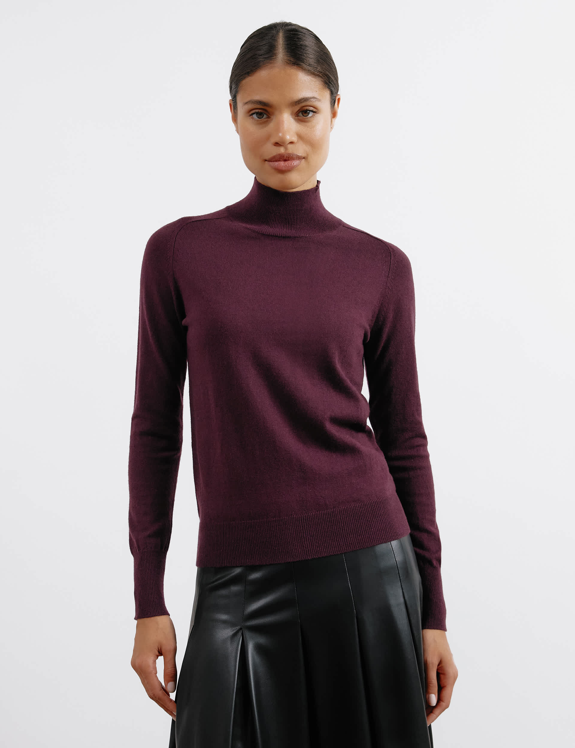 Albaray Women's Funnel Neck Jumper with Wool - 12 - Burgundy, Burgundy