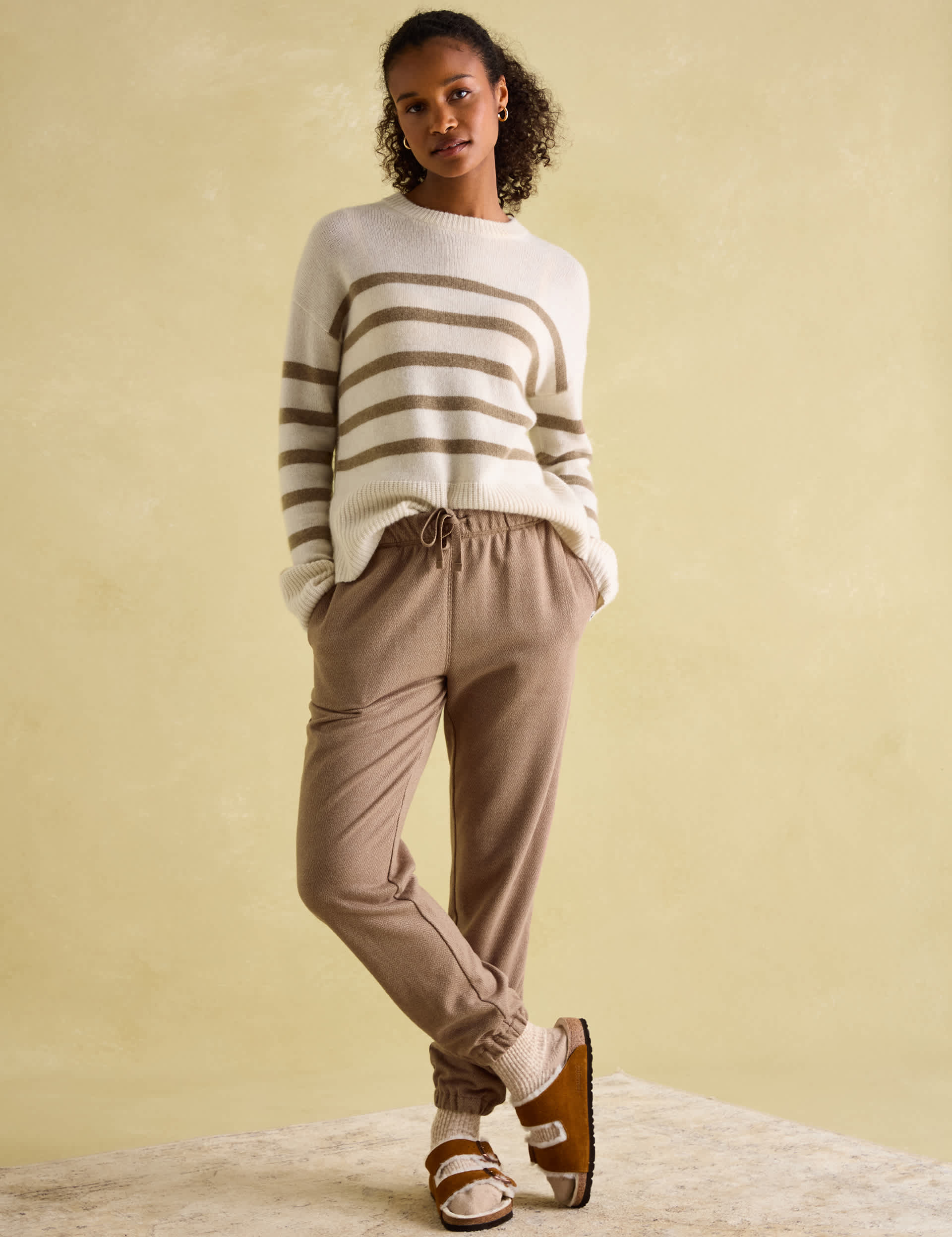 Joules Women's Pure Cashmere Striped Crew Neck Jumper - 12 - White Mix, White Mix