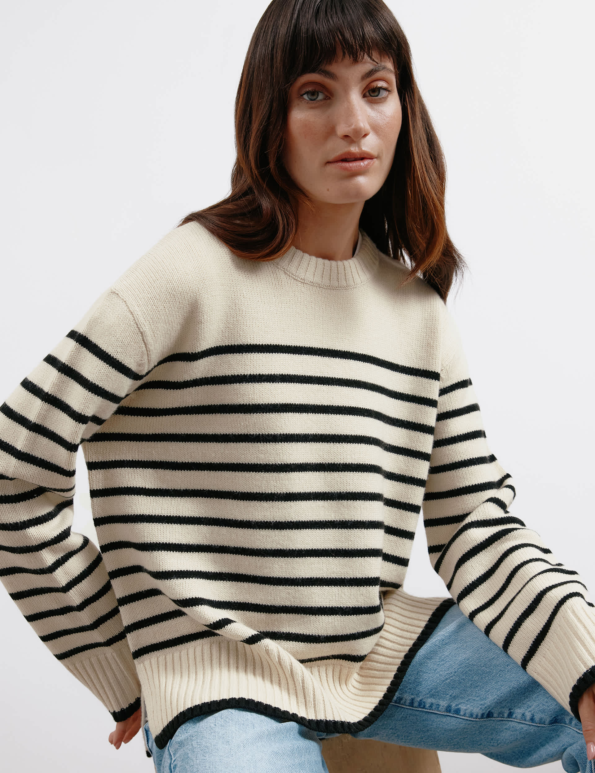 Albaray Women's Striped Crew Neck Jumper with Wool - 12 - Cream Mix, Cream Mix