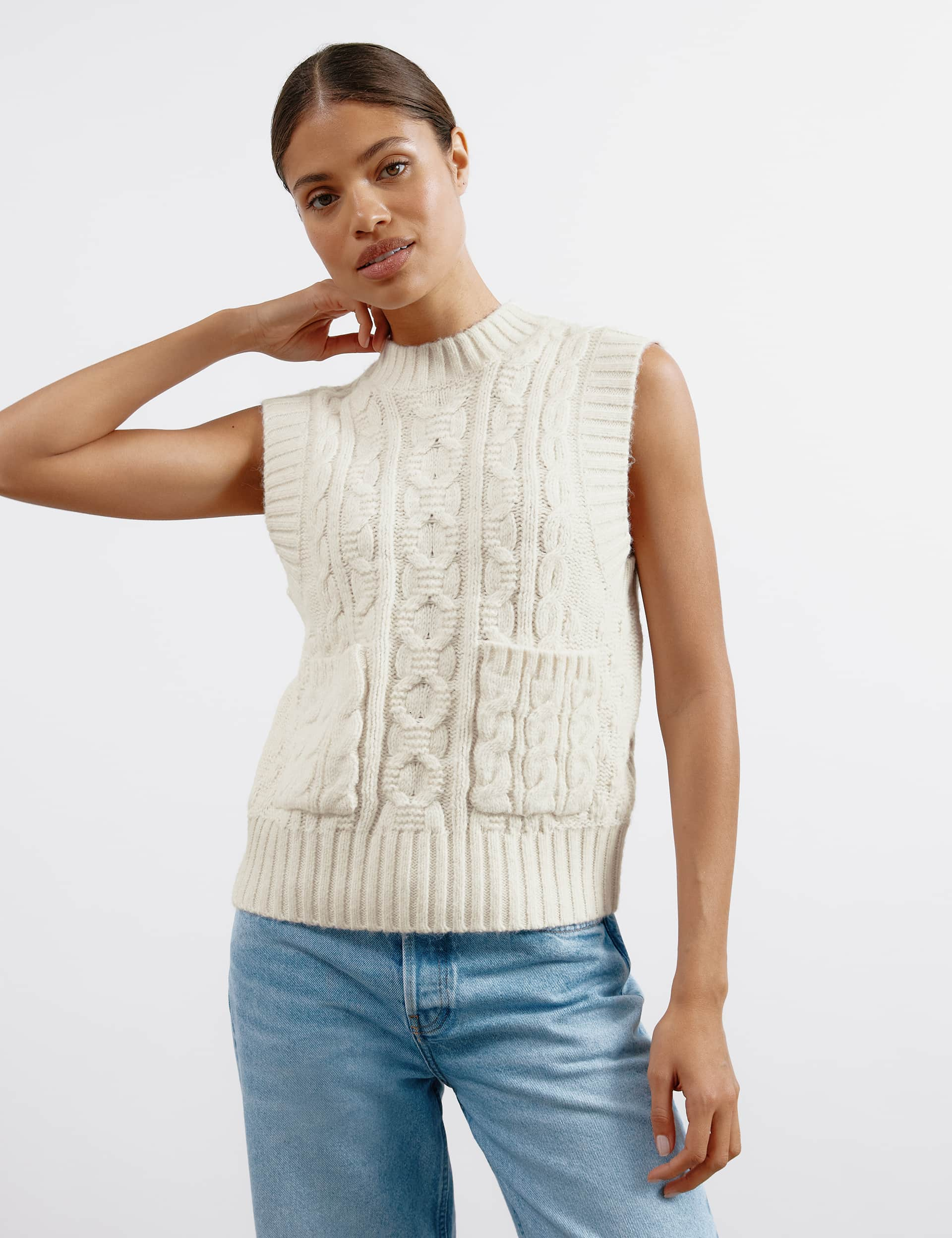 Albaray Women's Textured Vest with Wool - 10 - Cream, Cream