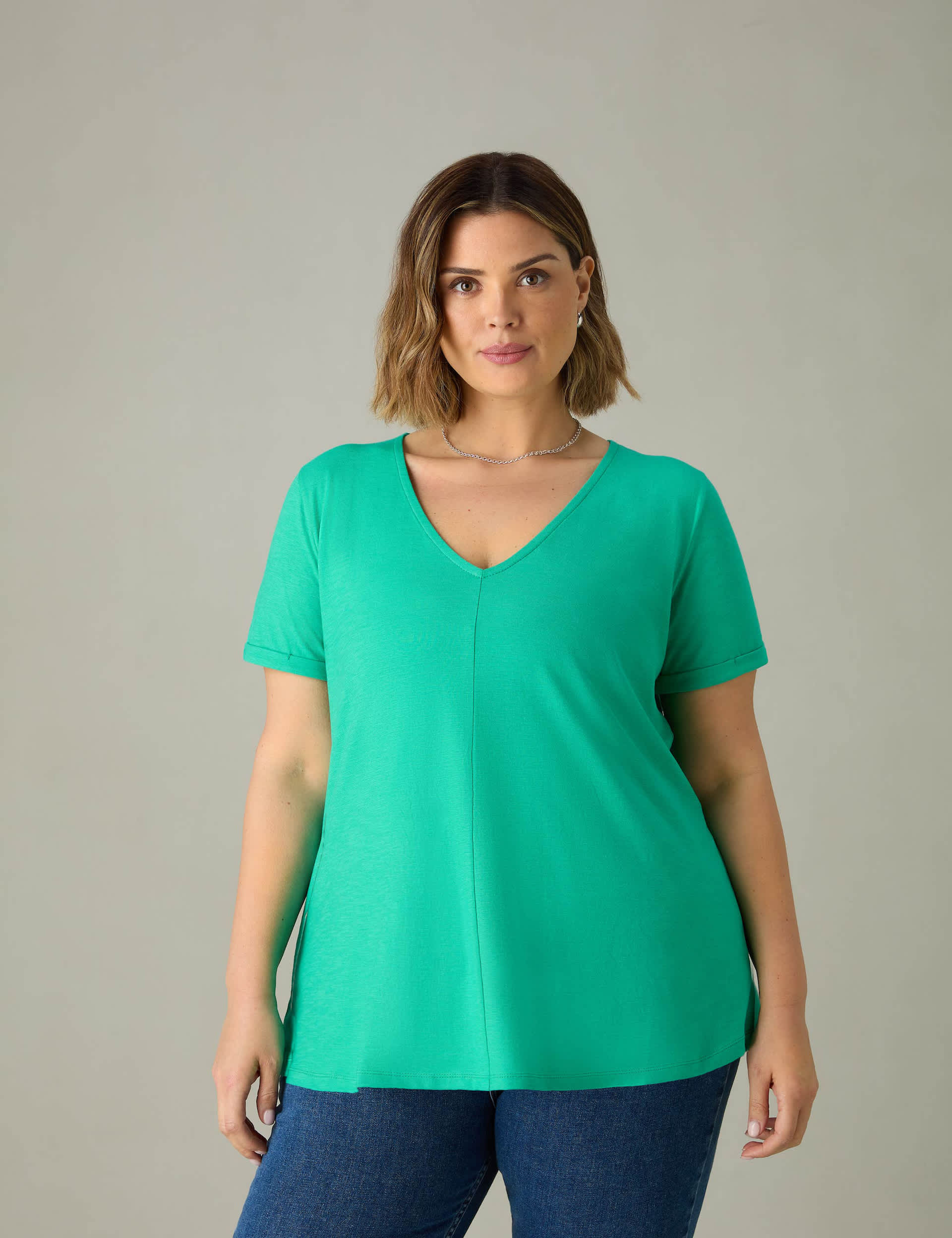 Live Unlimited London Women's Pure Cotton V-Neck T-Shirt