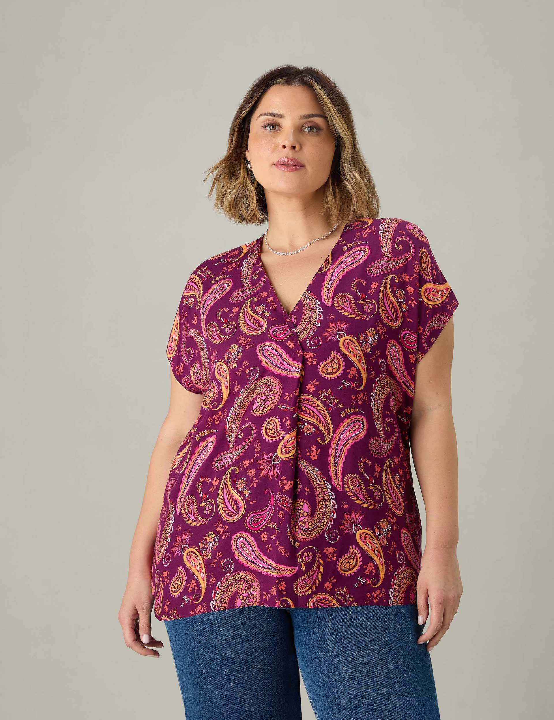 Live Unlimited London Women's Paisley V-Neck Top - 18 - Purple Mix, Purple Mix