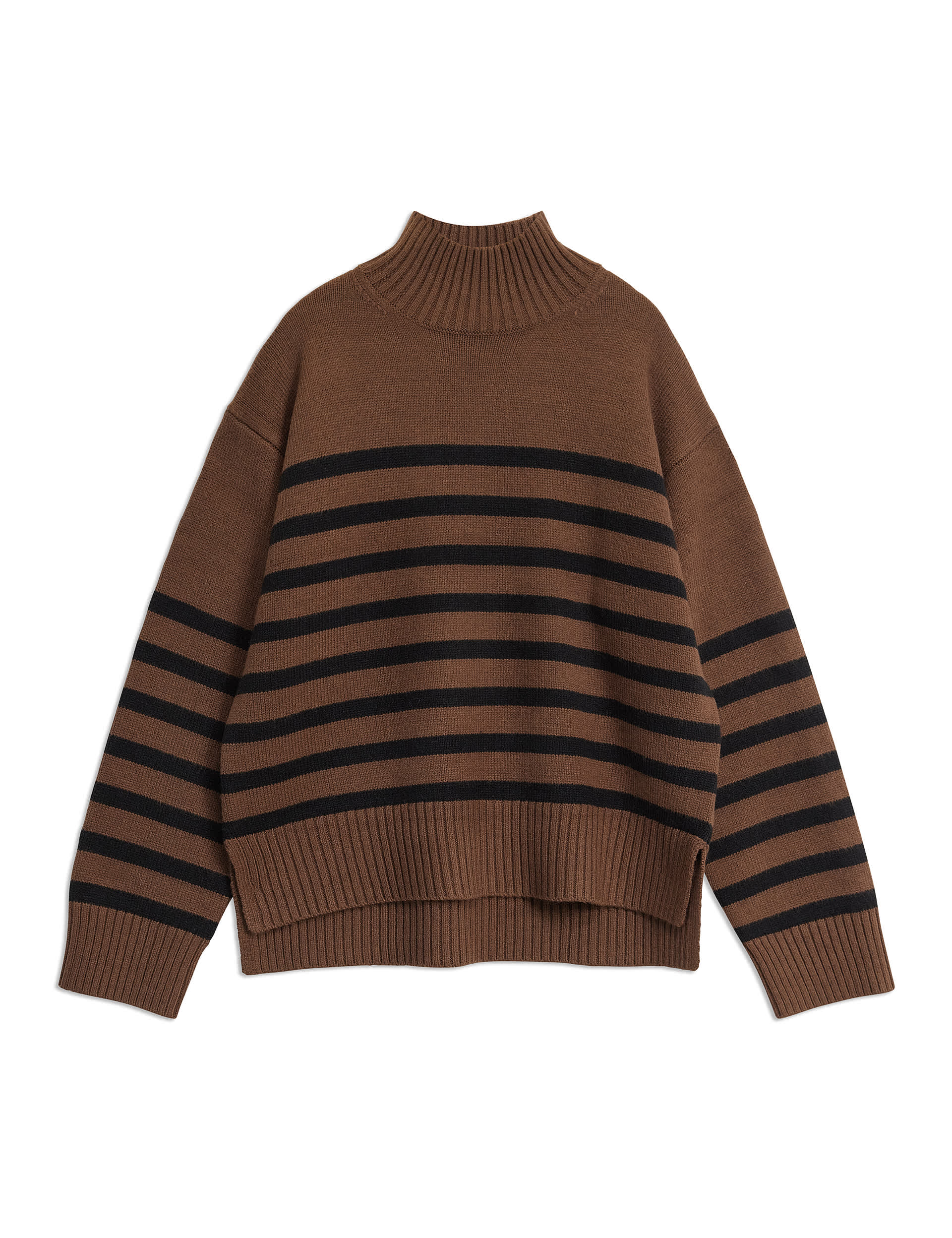 Albaray Women's Striped Funnel Neck Jumper with Wool - 8 - Brown Mix, Brown Mix