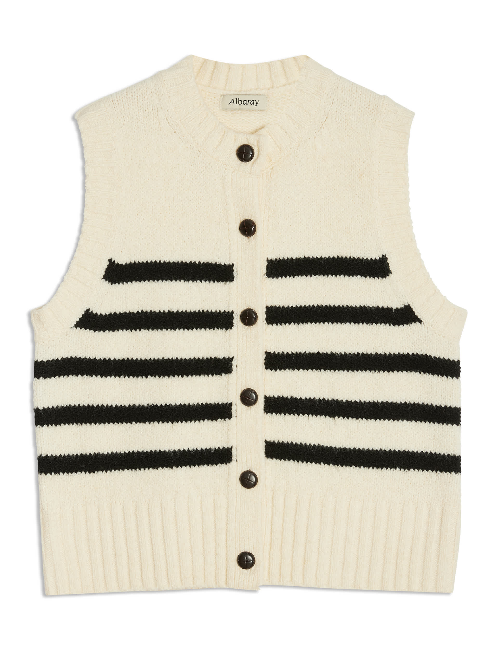 Albaray Women's Striped Crew Neck Knitted Top with Wool - 12 - Cream Mix, Cream Mix