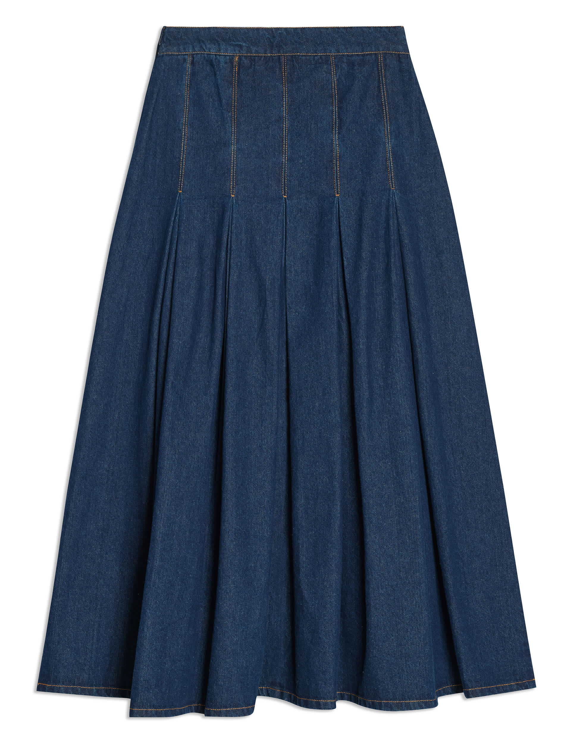 Albaray Women's Pure Cotton Denim Pleated Midi A-Line Skirt - 8 - Dark Indigo Mix, Dark Indigo Mix