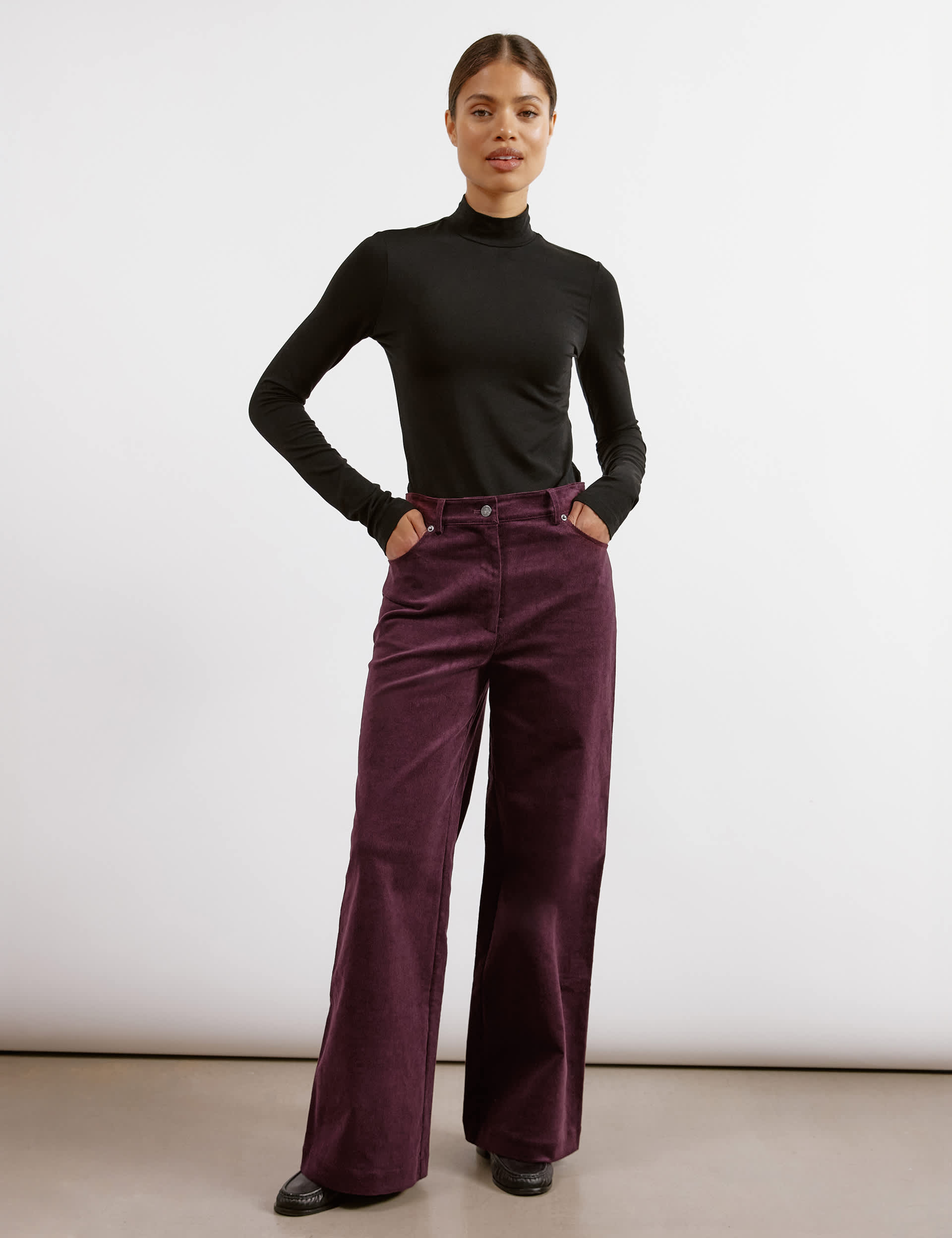 Albaray Women's Cord Wide Leg Trousers - 8 - Dark Red, Dark Red