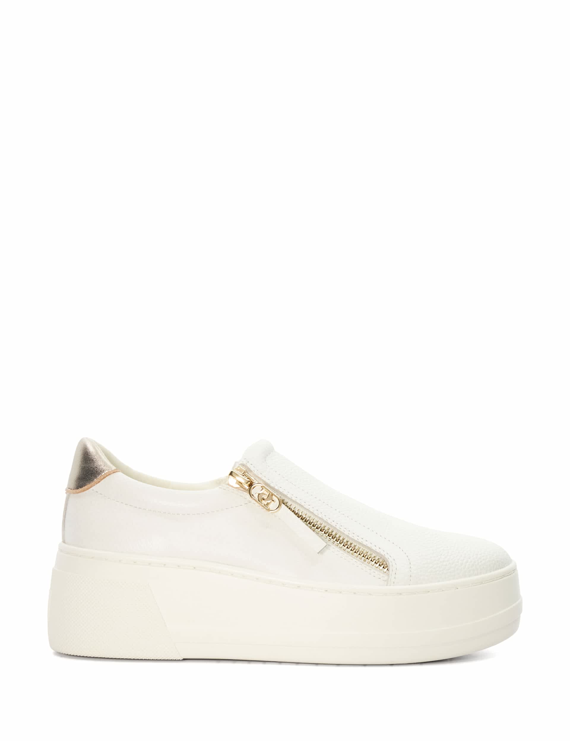 Dune London Women's Leather Metallic Platform Trainers - 6 - White, White