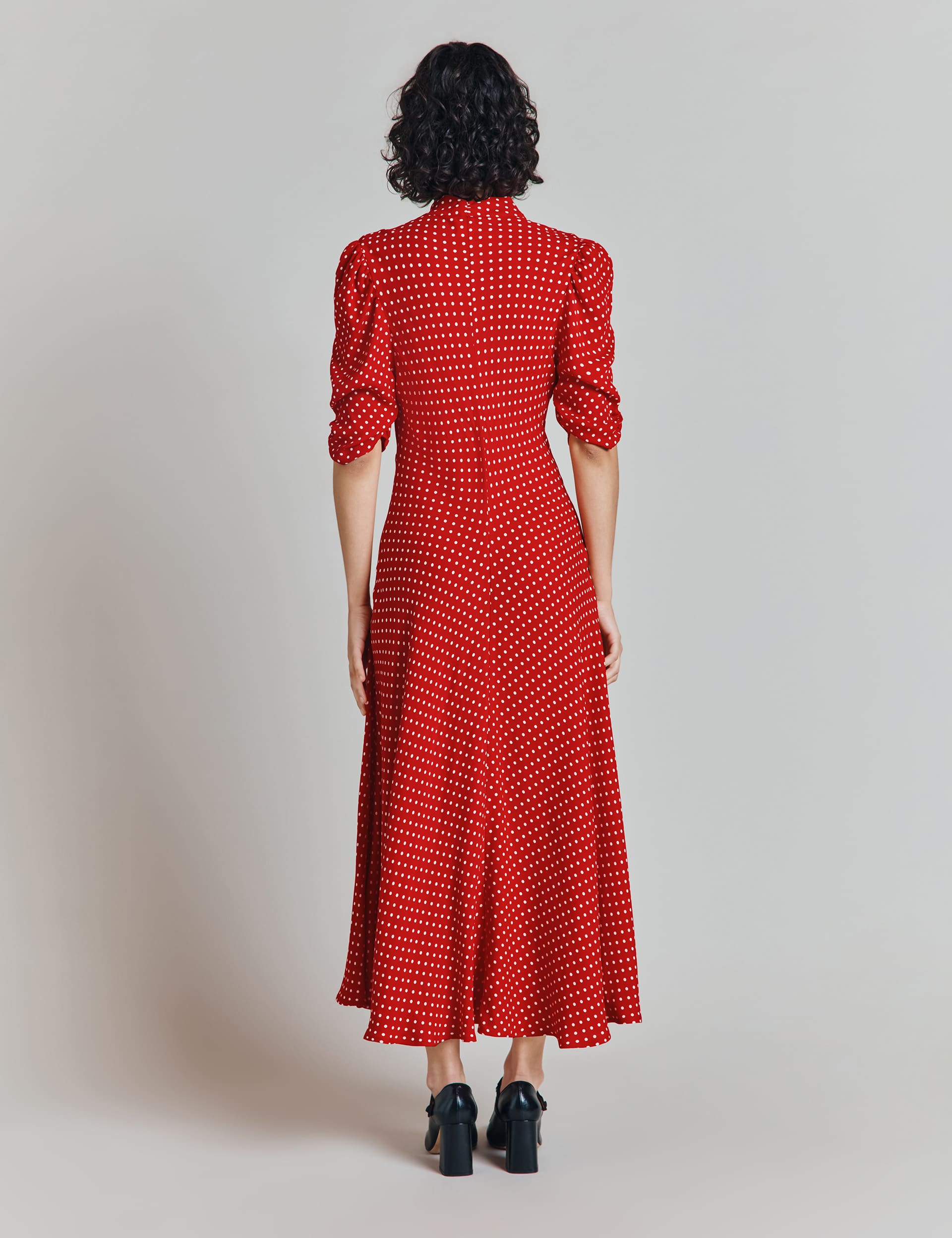 Ghost Women's Crepe Polka Dot V-Neck Midi Tea Dress - 3XL - Red Mix, Red Mix