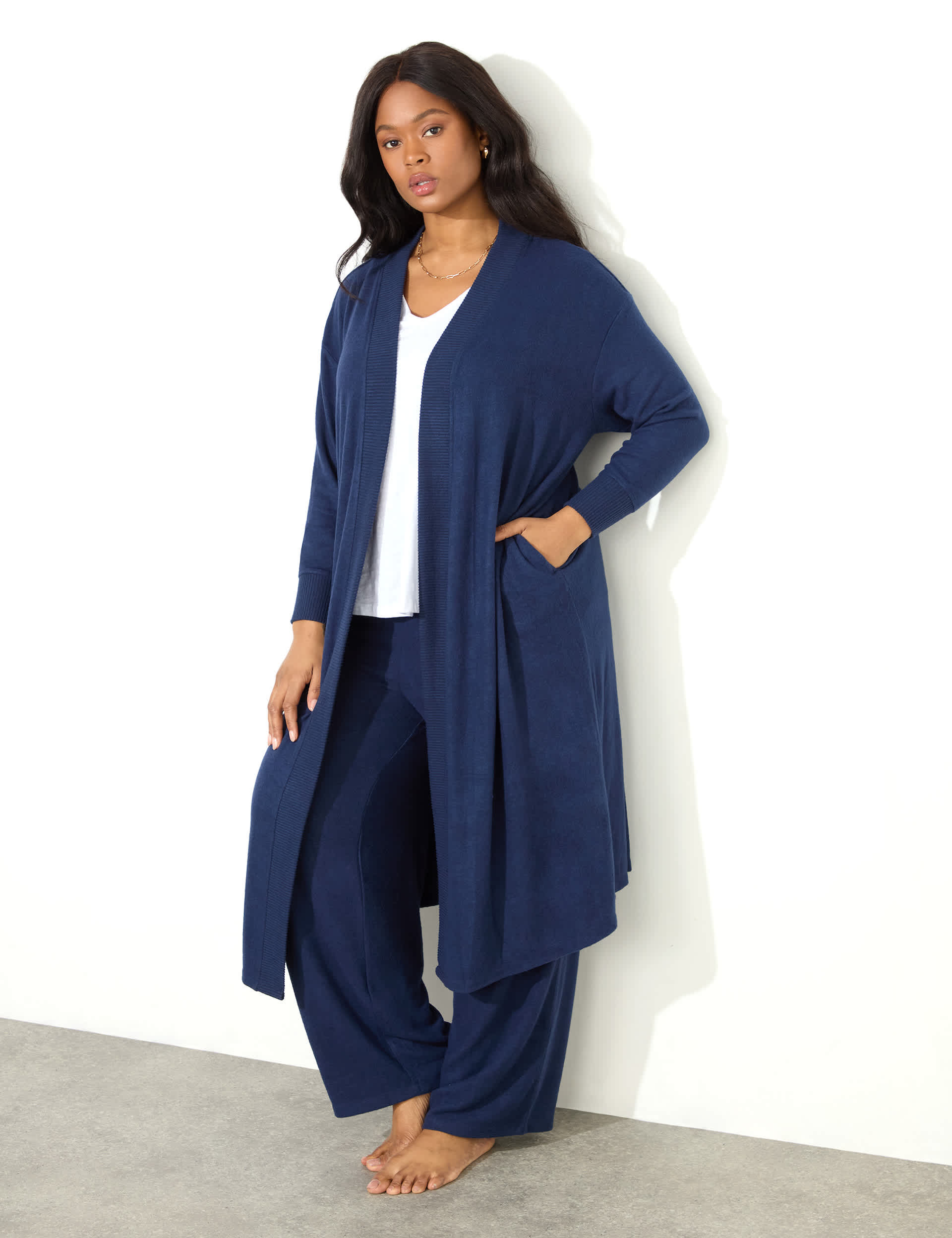 Live Unlimited London Women's Longline Cardigan - 18 - Navy, Navy