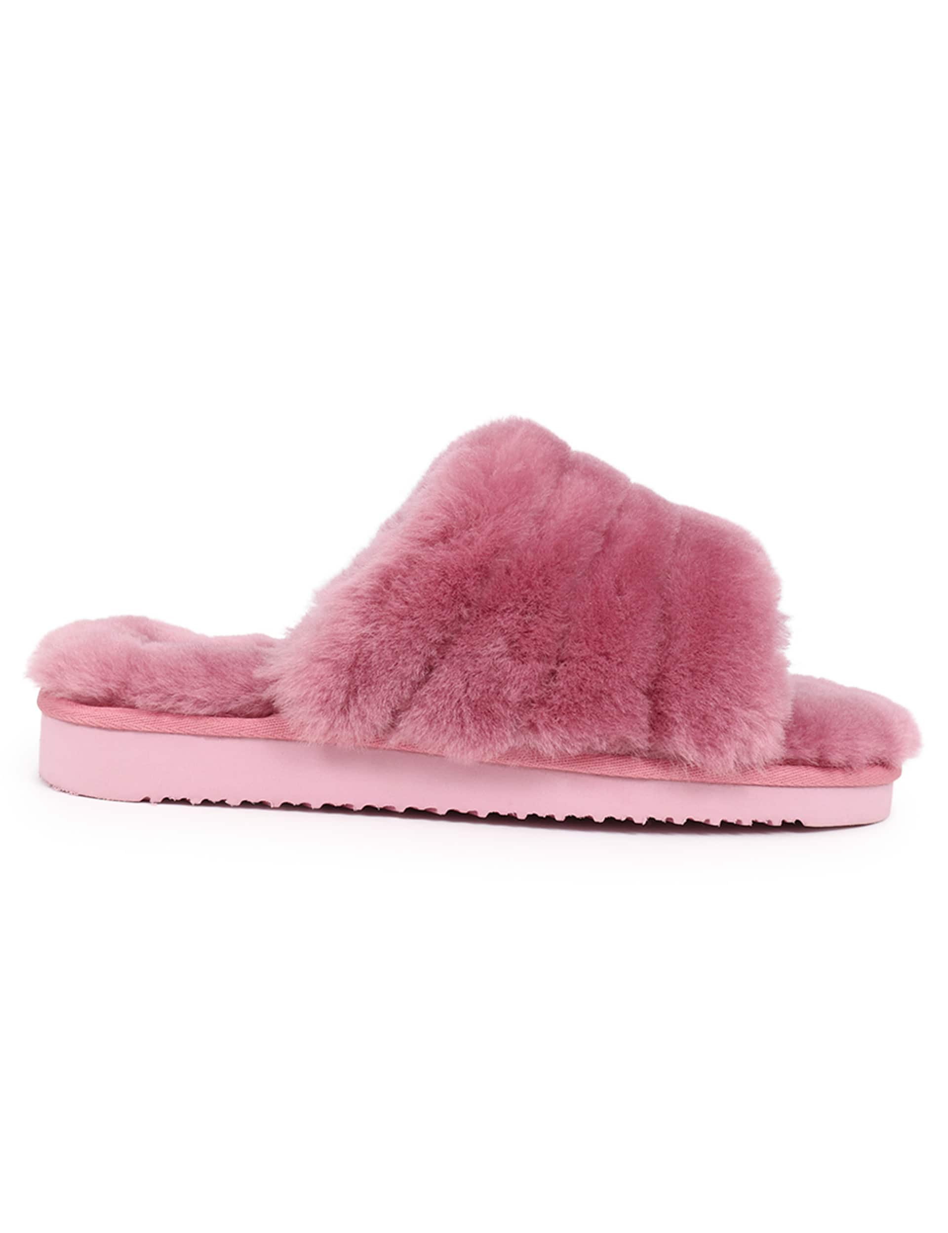 Jones Bootmaker Women's Faux Fur Open Toe Mule Slippers - 6 - Pink, Pink,Grey