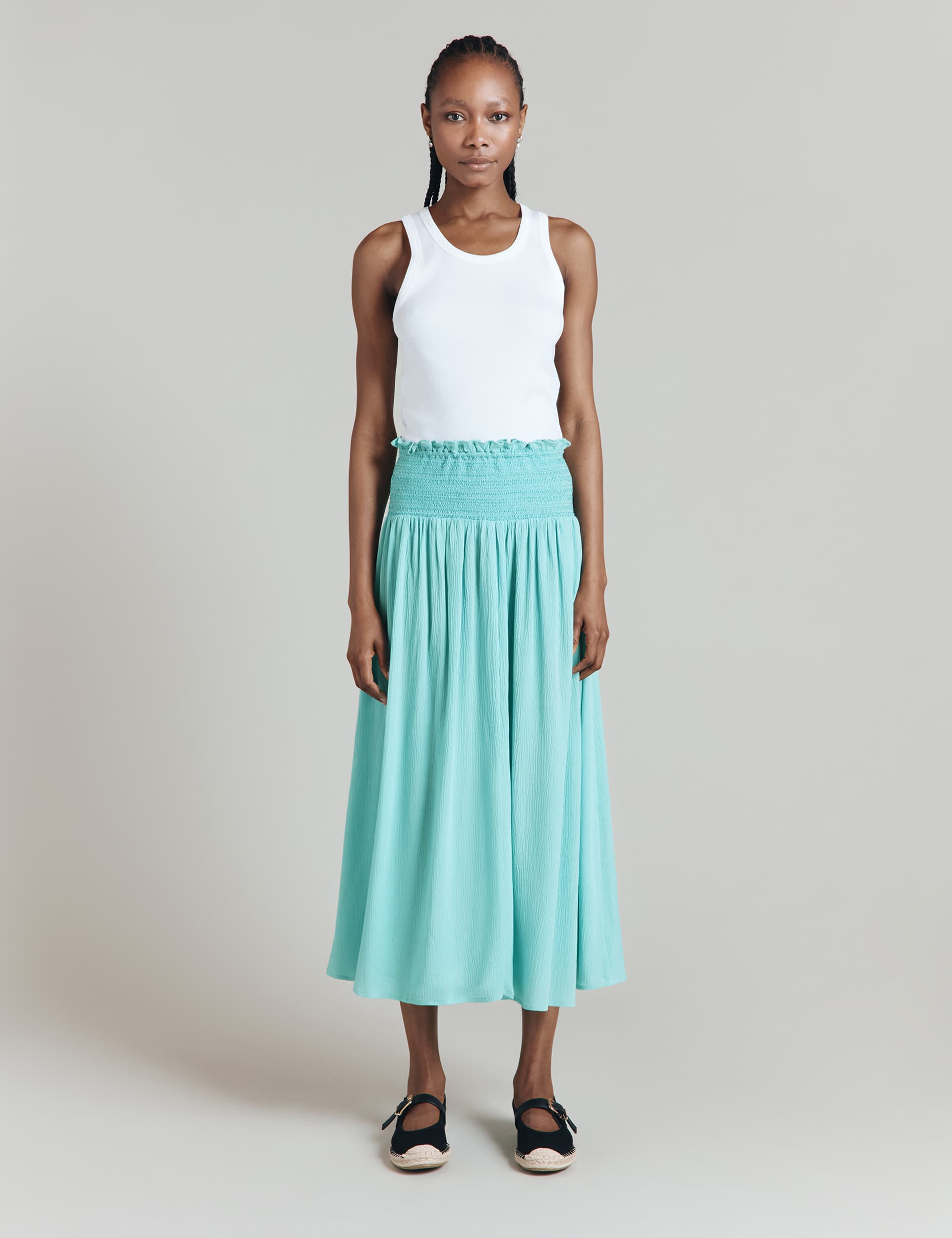 Ghost Women's Shirred Midi A-Line Beach Skirt