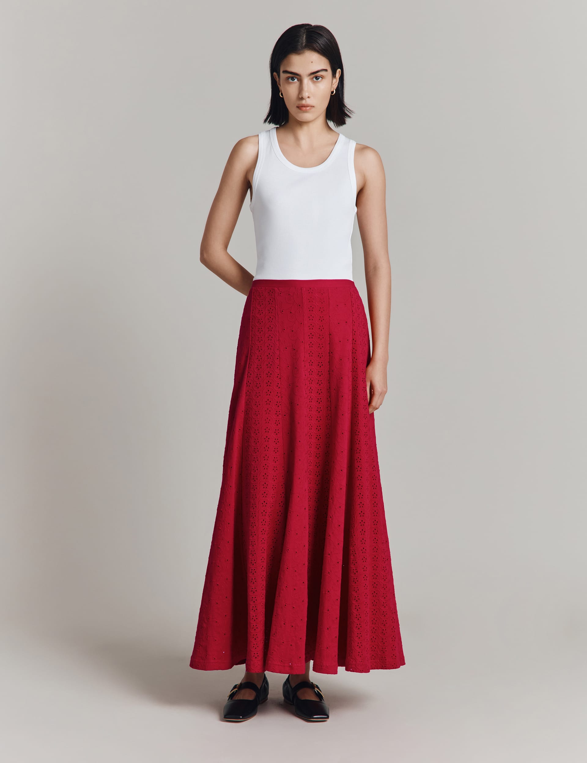 Ghost Women's Jersey Broderie Maxi Slip Skirt - Red, Red