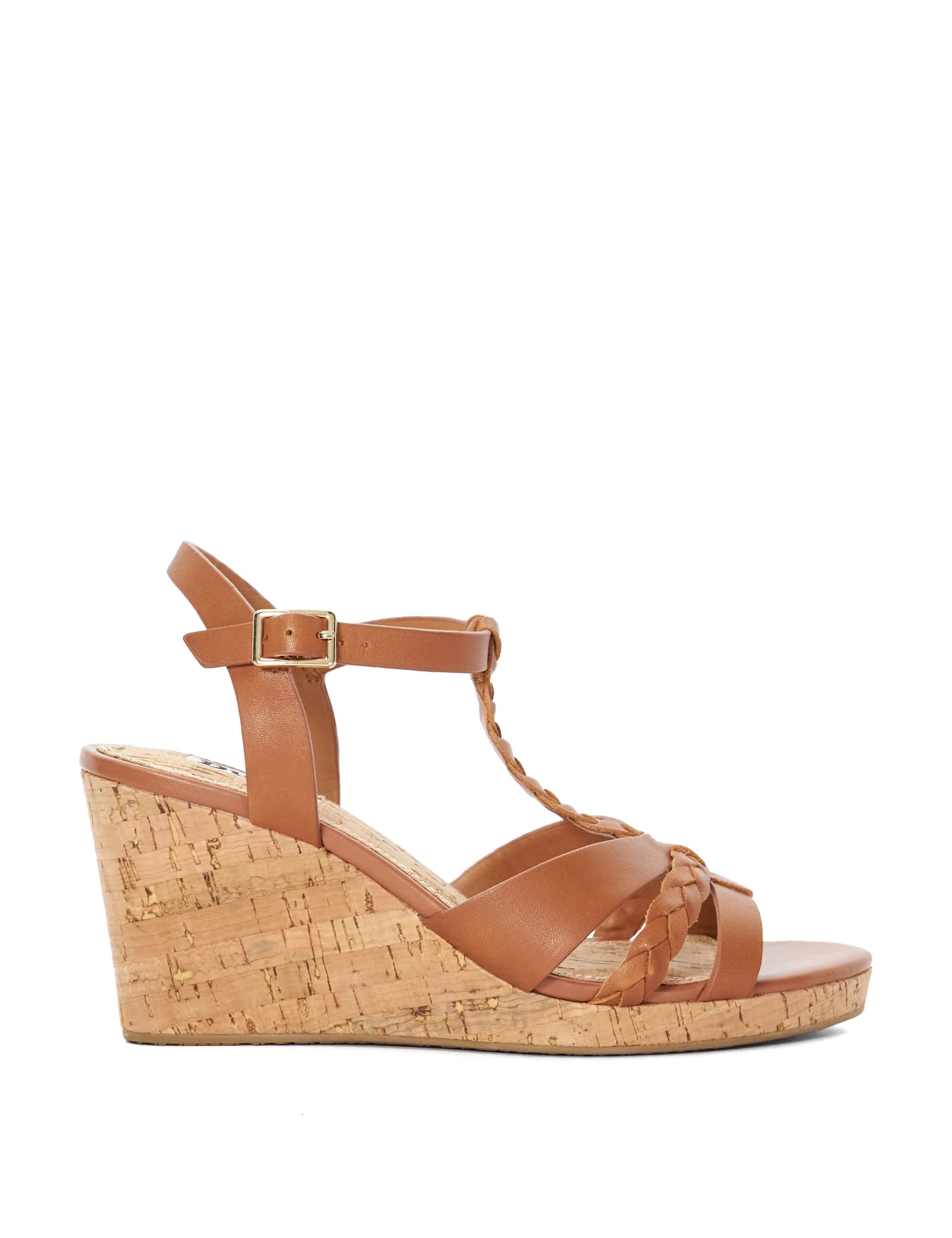 Dune London Women's Leather Metallic T-Bar Wedge Sandals - 8 - Tan, Tan