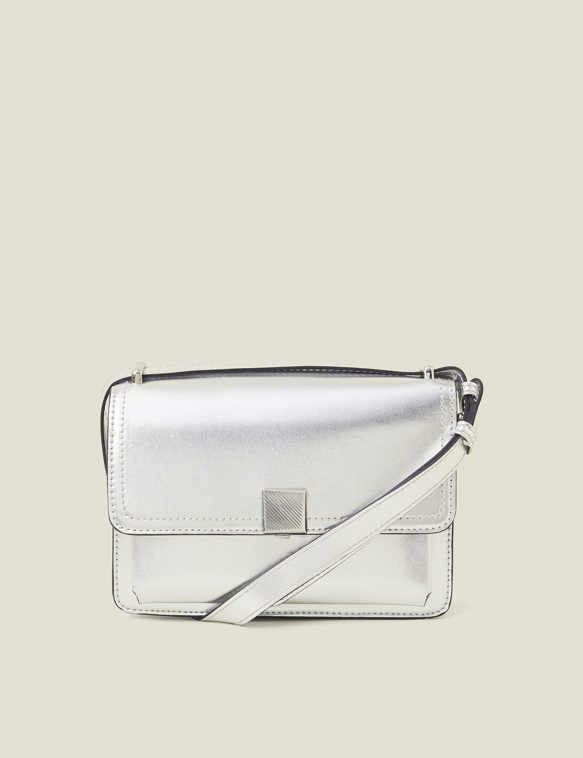 Accessorize Women's Metallic Cross Body Bag - Silver, Silver