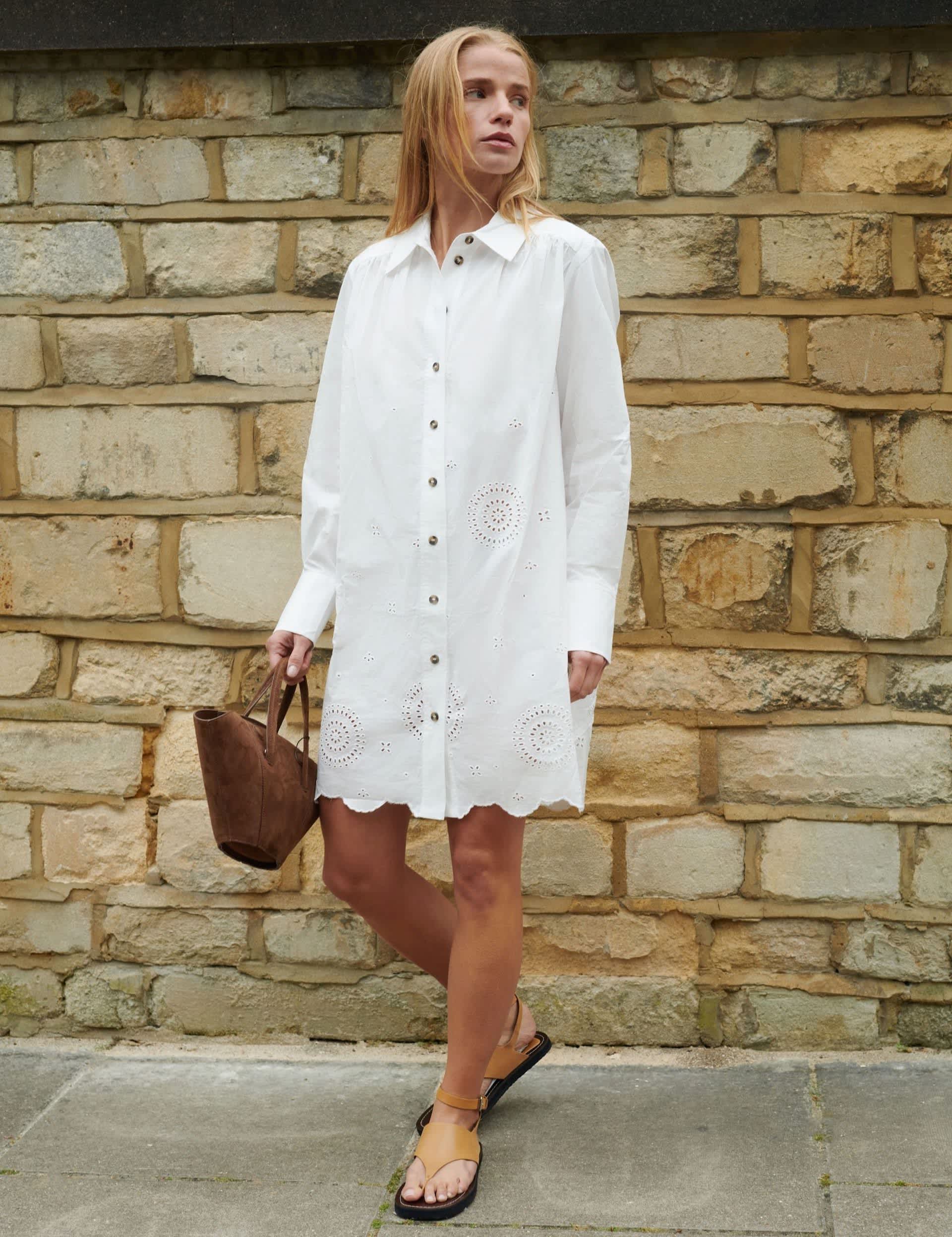 Ro&Zo Women's Pure Cotton Broderie Mini Shirt Dress - 8REG - White, White