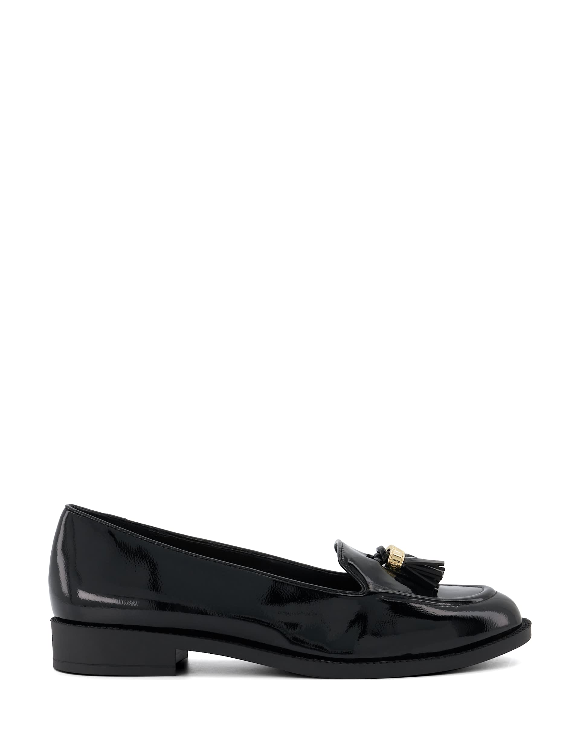 Dune London Women's Leather Tassel Flat Loafers - 5 - Black Patent, Black Patent