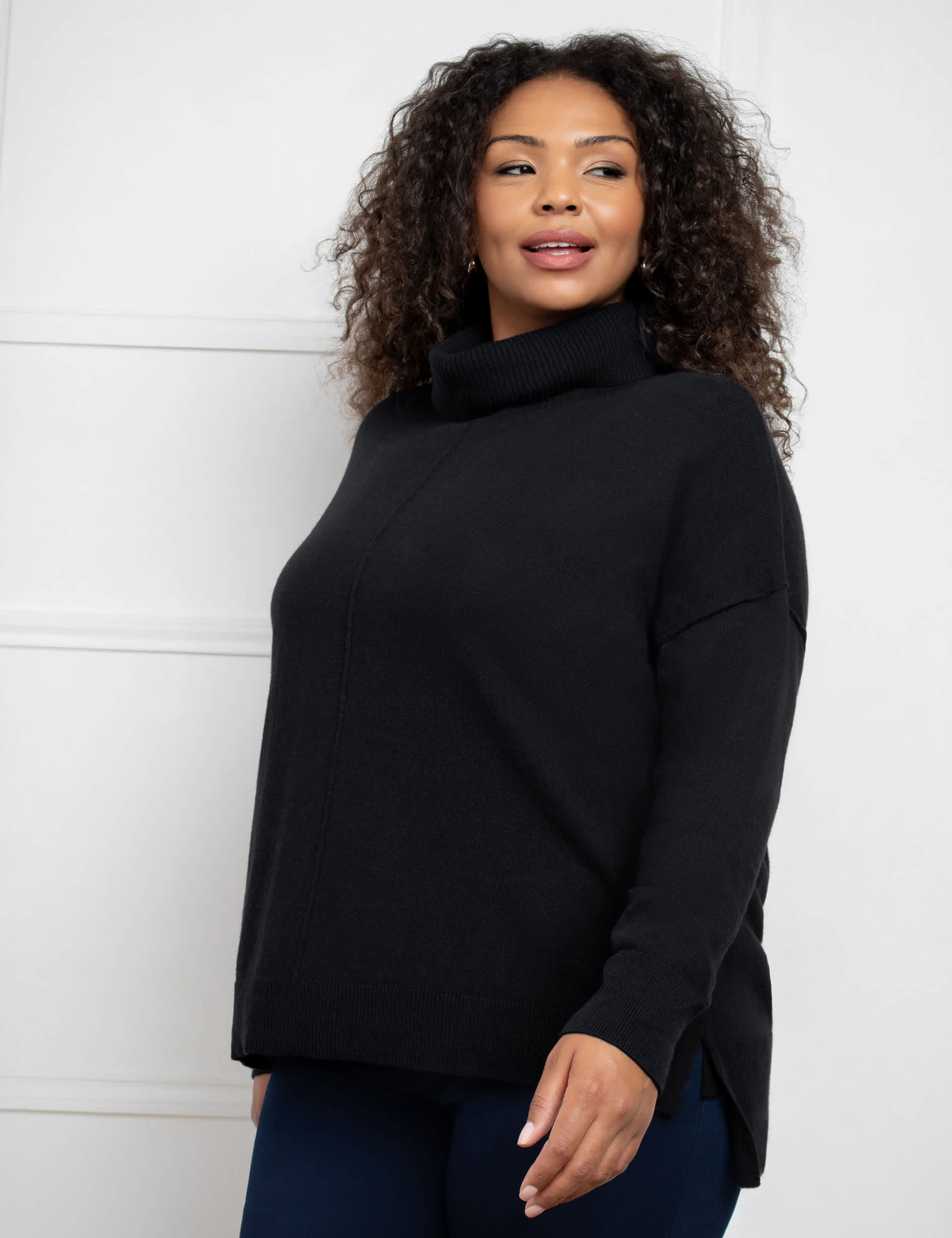 Live Unlimited London Women's Roll Neck Stepped Hem Jumper with Cashmere
