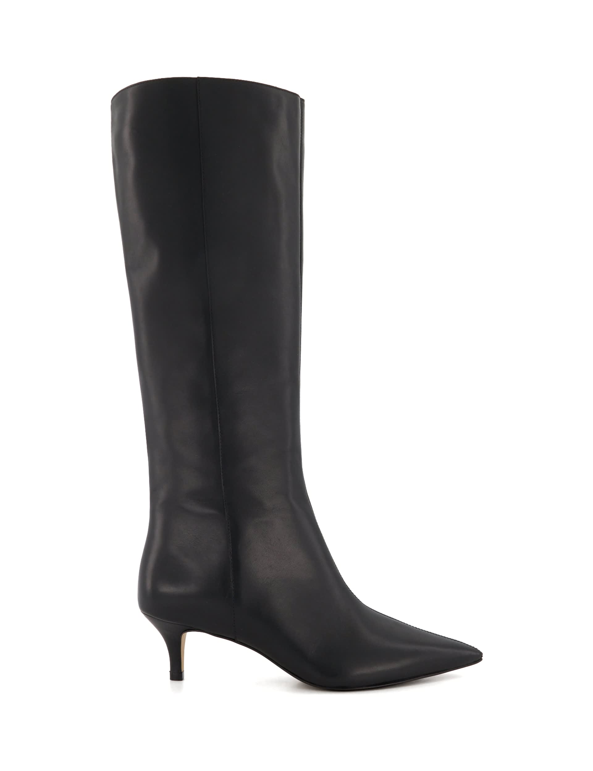 Dune London Women's Wide Fit Leather Kitten Heel Knee High Boots - 7 - Black, Black