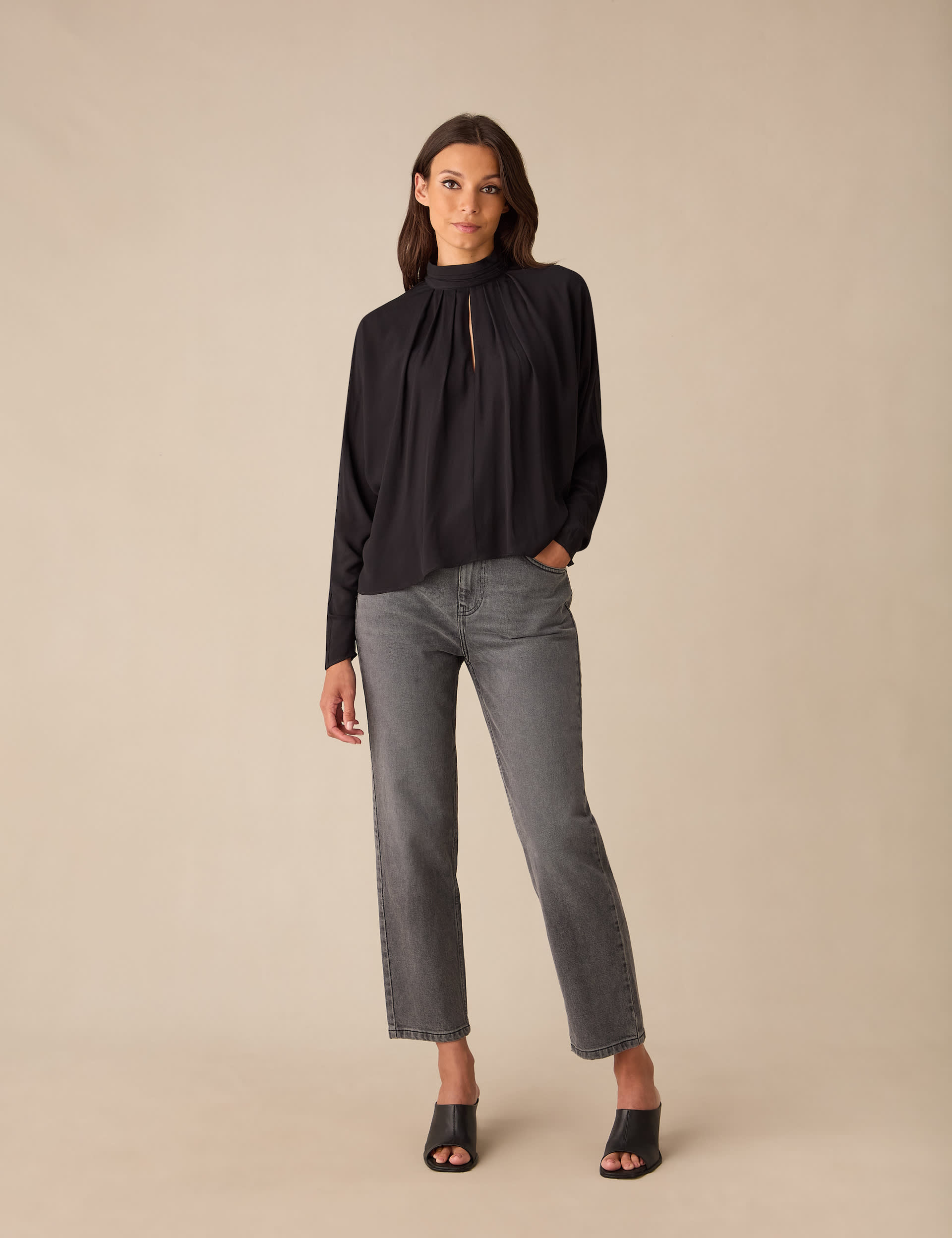 Ro&Zo Women's High Neck Batwing Blouse