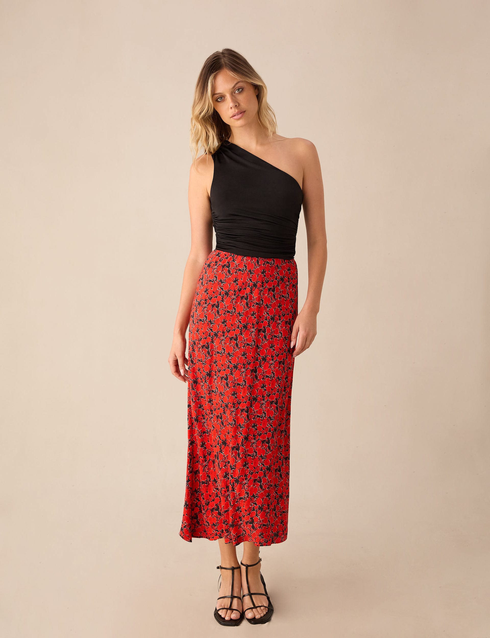 Ro&Zo Women's Floral Maxi Slip Skirt - 12REG - Red Mix, Red Mix