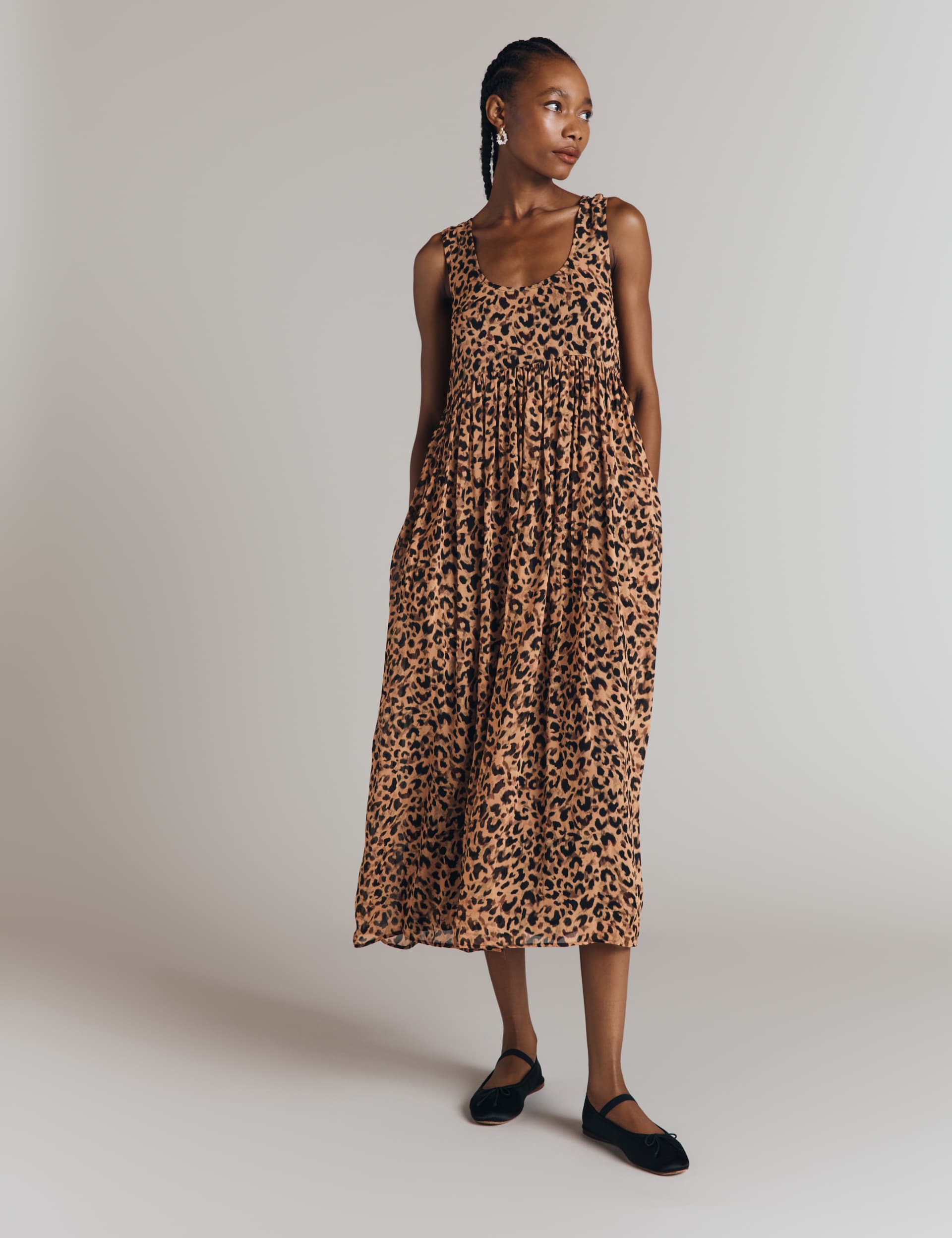 Ghost Women's Animal Print Scoop Neck Midi Beach Dress - Brown Mix, Brown Mix