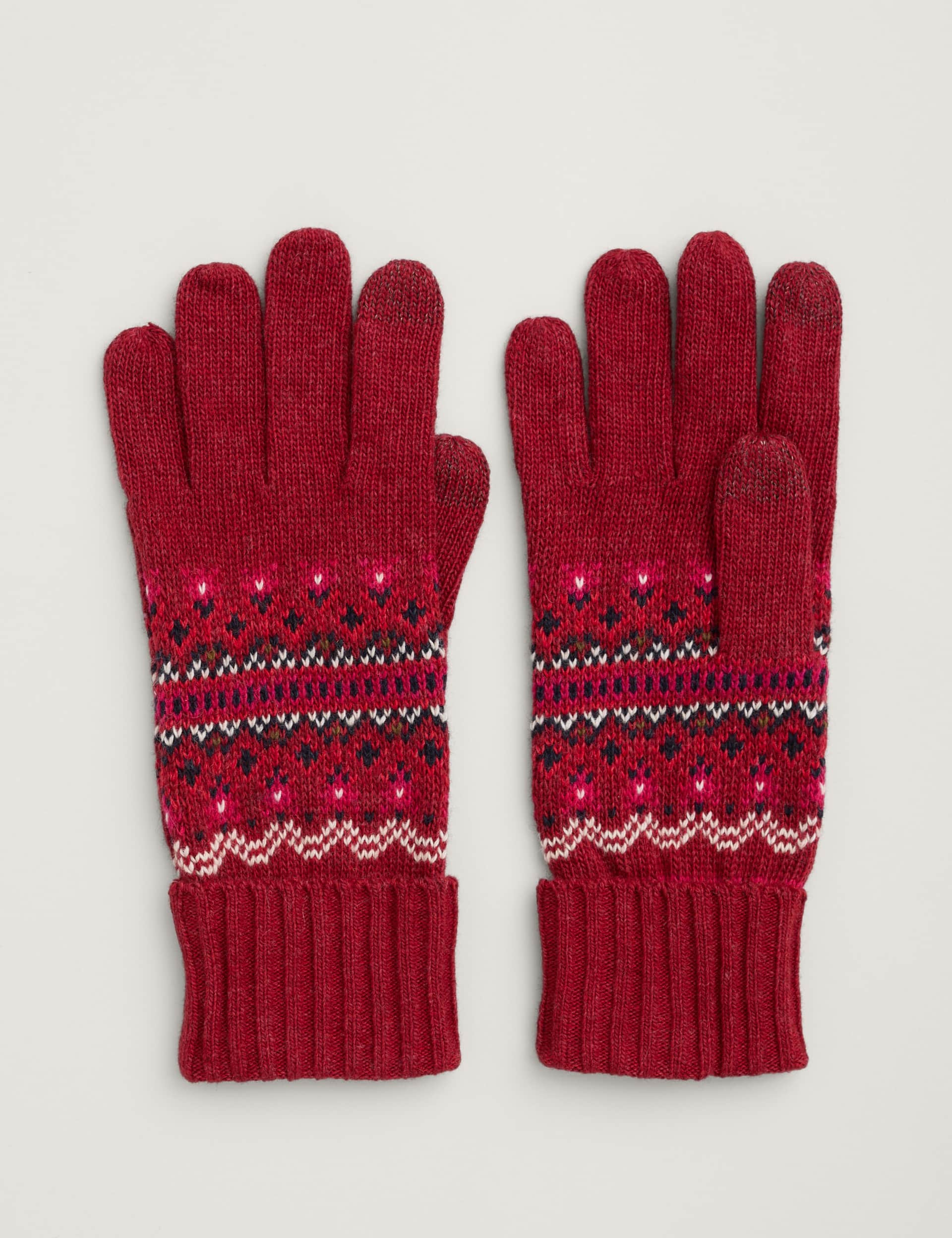 Seasalt Cornwall Women's Cotton Blend Touchscreen Gloves with Wool - Red Mix, Red Mix