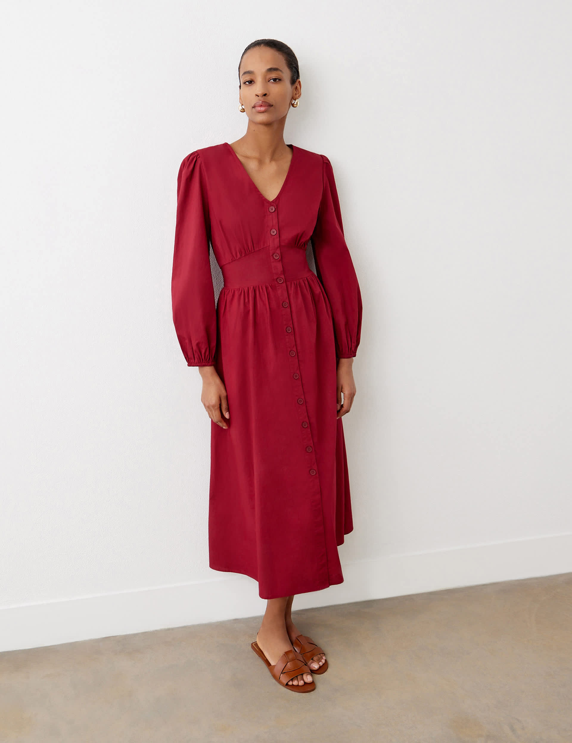 Finery London Women's Pure Cotton V-Neck Midi Tea Dress