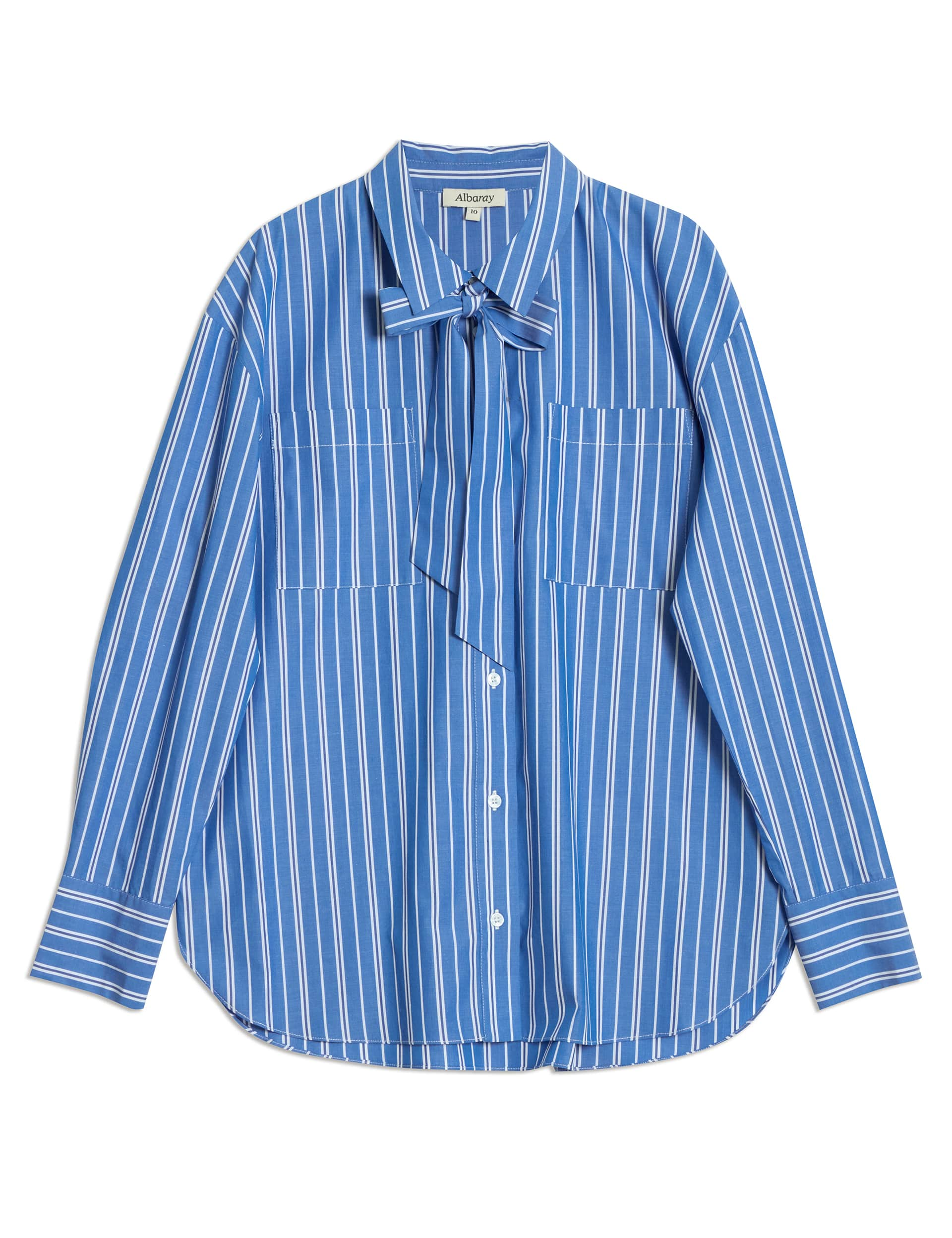 Albaray Women's Cotton Rich Striped Tie Neck Shirt - 10 - Blue Mix, Blue Mix