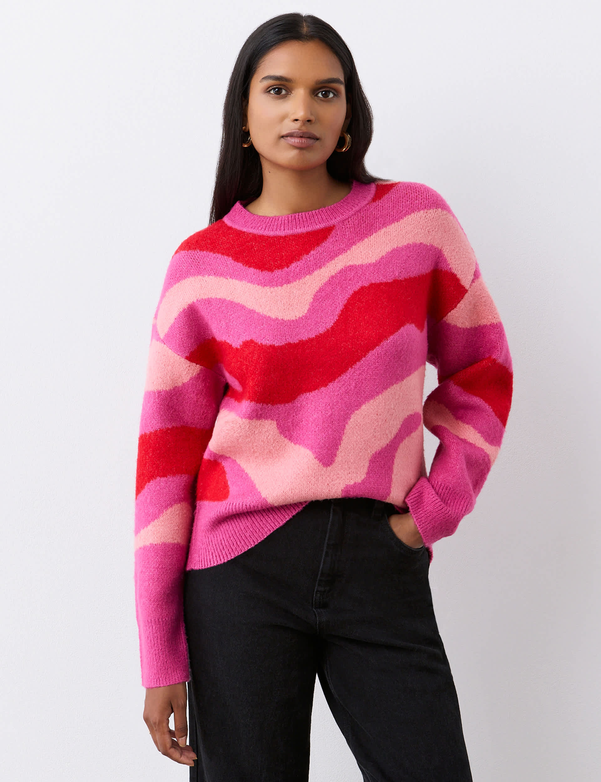 Finery London Women's Patterned Jumper - 12 - Pink, Pink,Brown