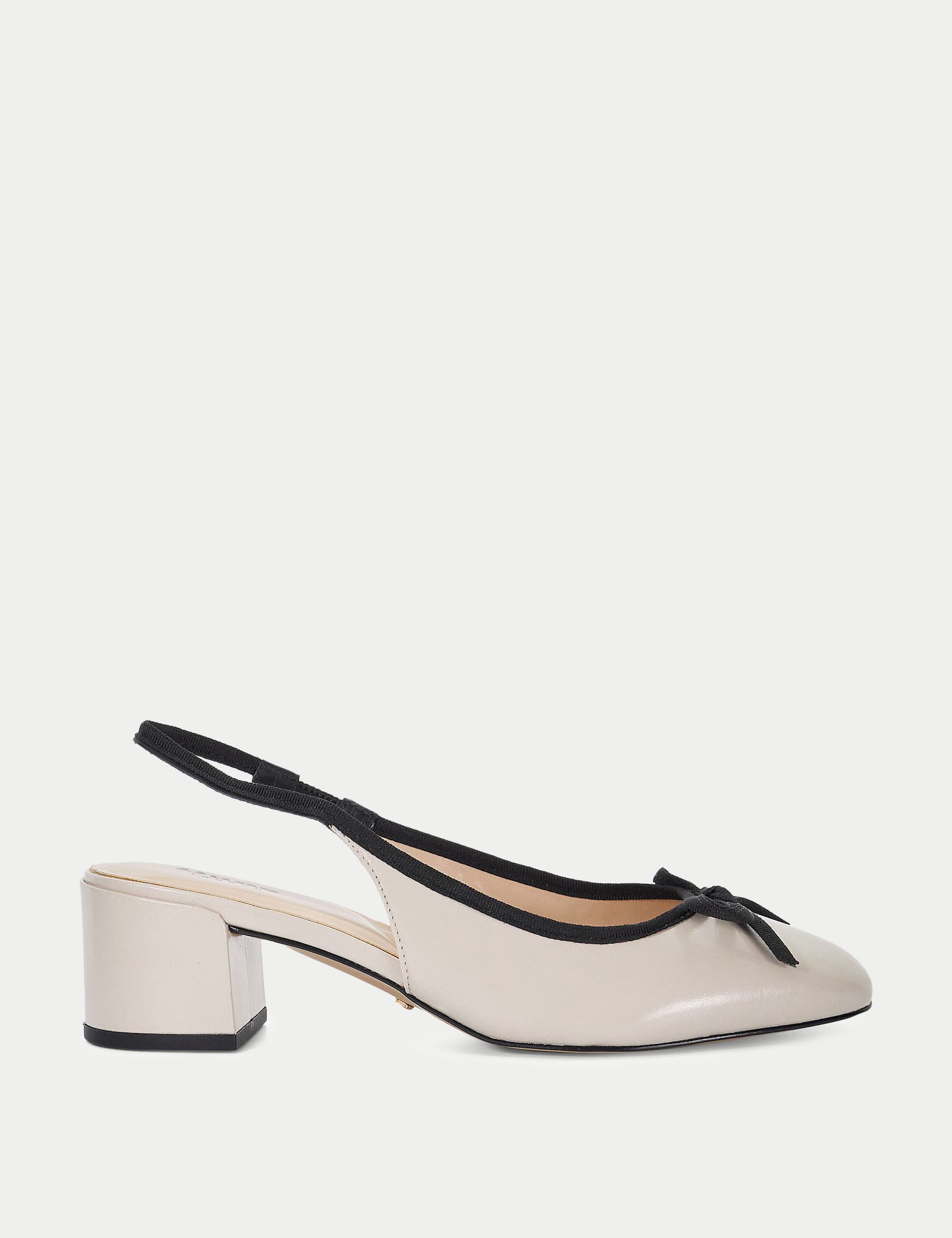 Dune London Women's Leather Patent Block Heel Slingback Shoes - 6 - Cream, Silver,Cream