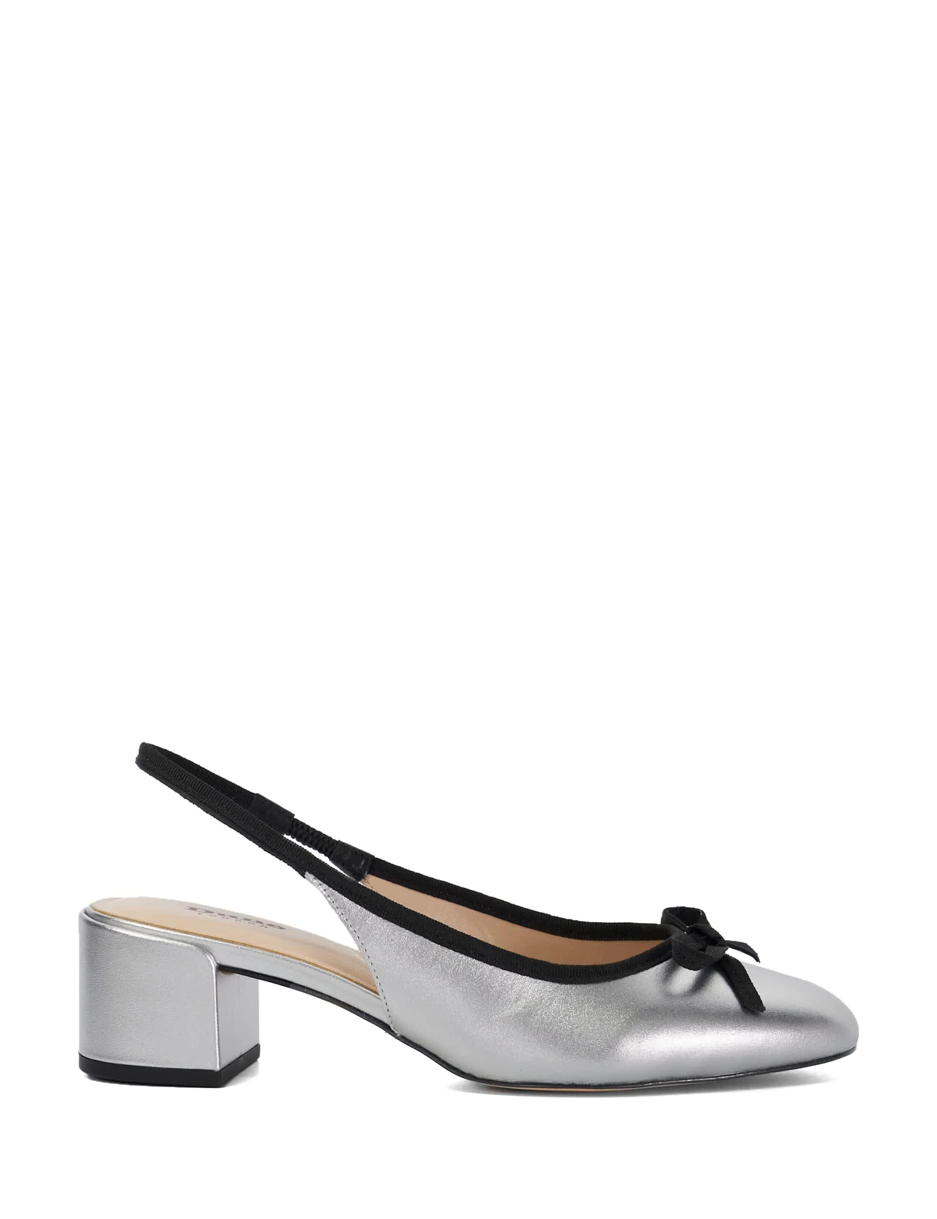 Dune London Women's Leather Patent Block Heel Slingback Shoes - 6 - Silver, Silver,Cream