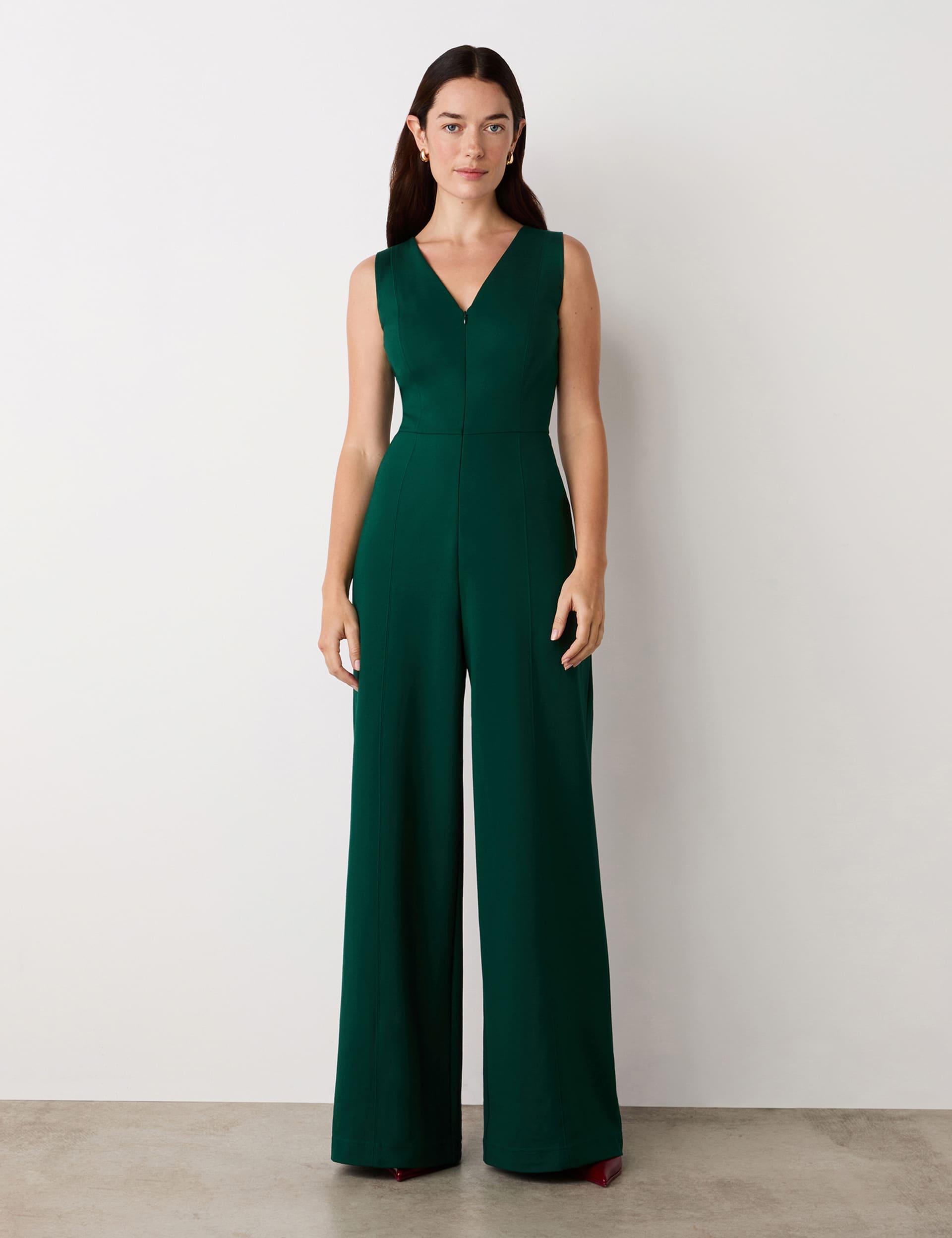 Finery London Women's Ponte Jersey Sleeveless Wide Leg Jumpsuit - 16 - Green, Green,Navy