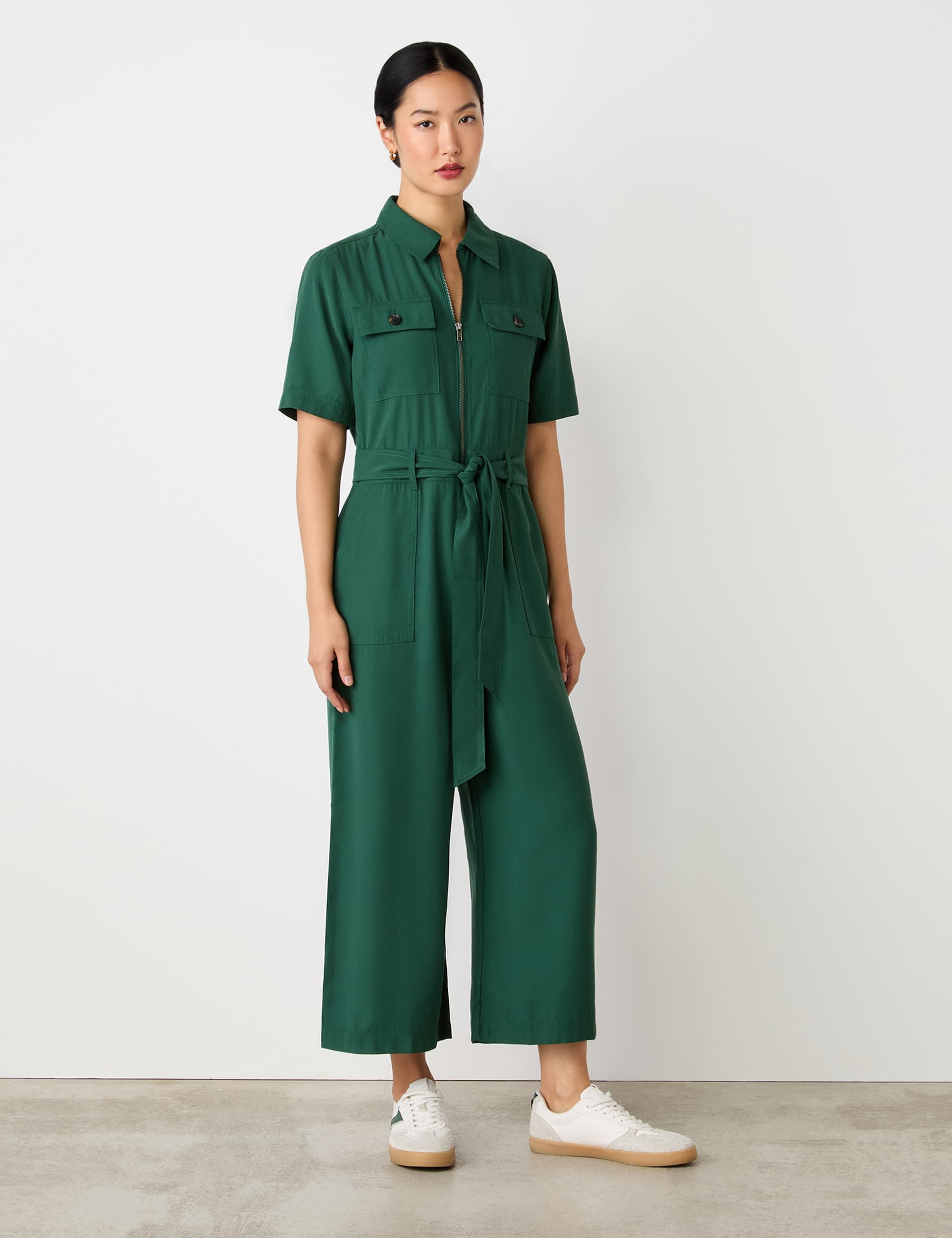 Finery London Women's Belted Short Sleeve Jumpsuit - 18 - Dark Green, Dark Green,Black