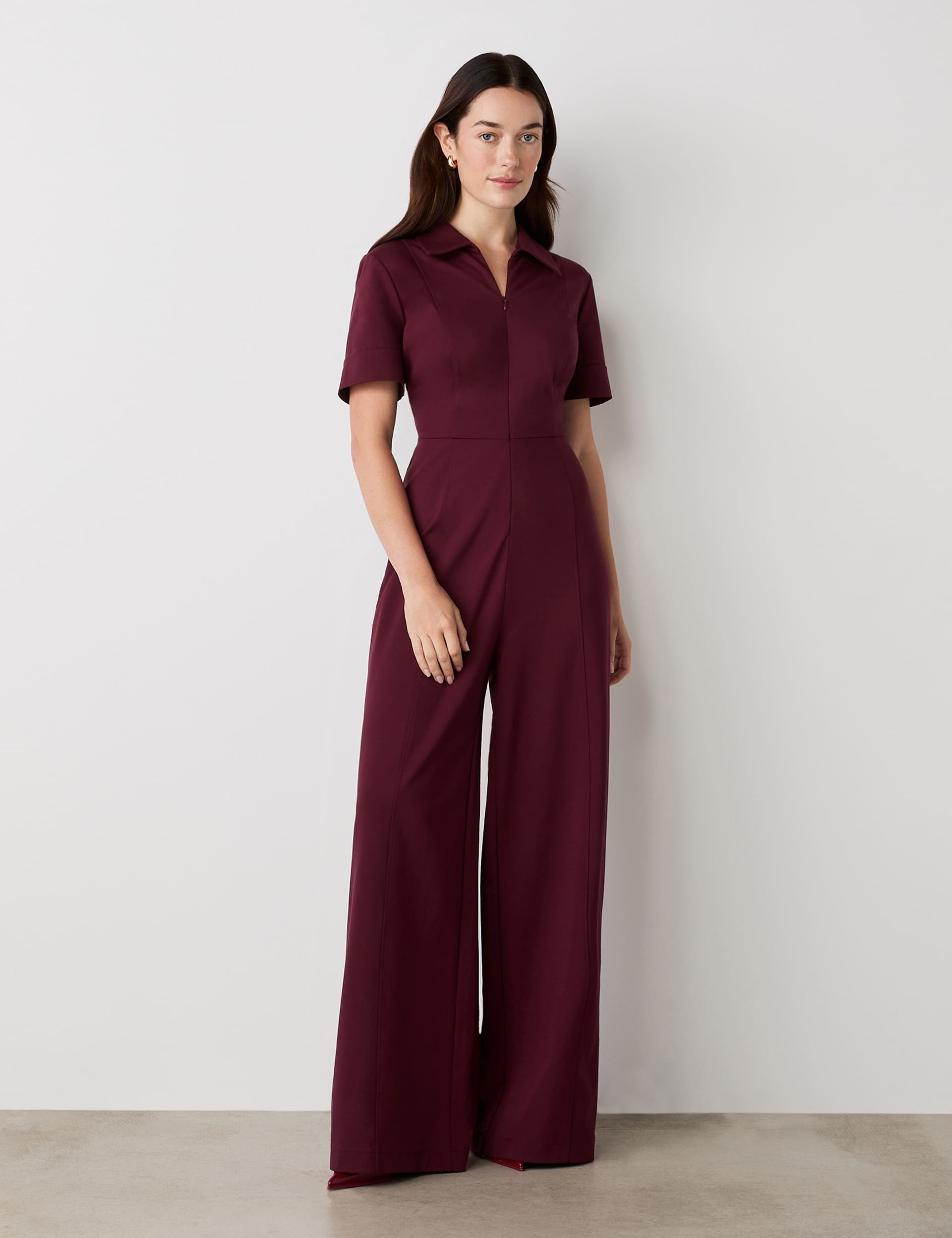 Finery London Women's Jersey Short Sleeve Jumpsuit - 14 - Burgundy, Black,Burgundy