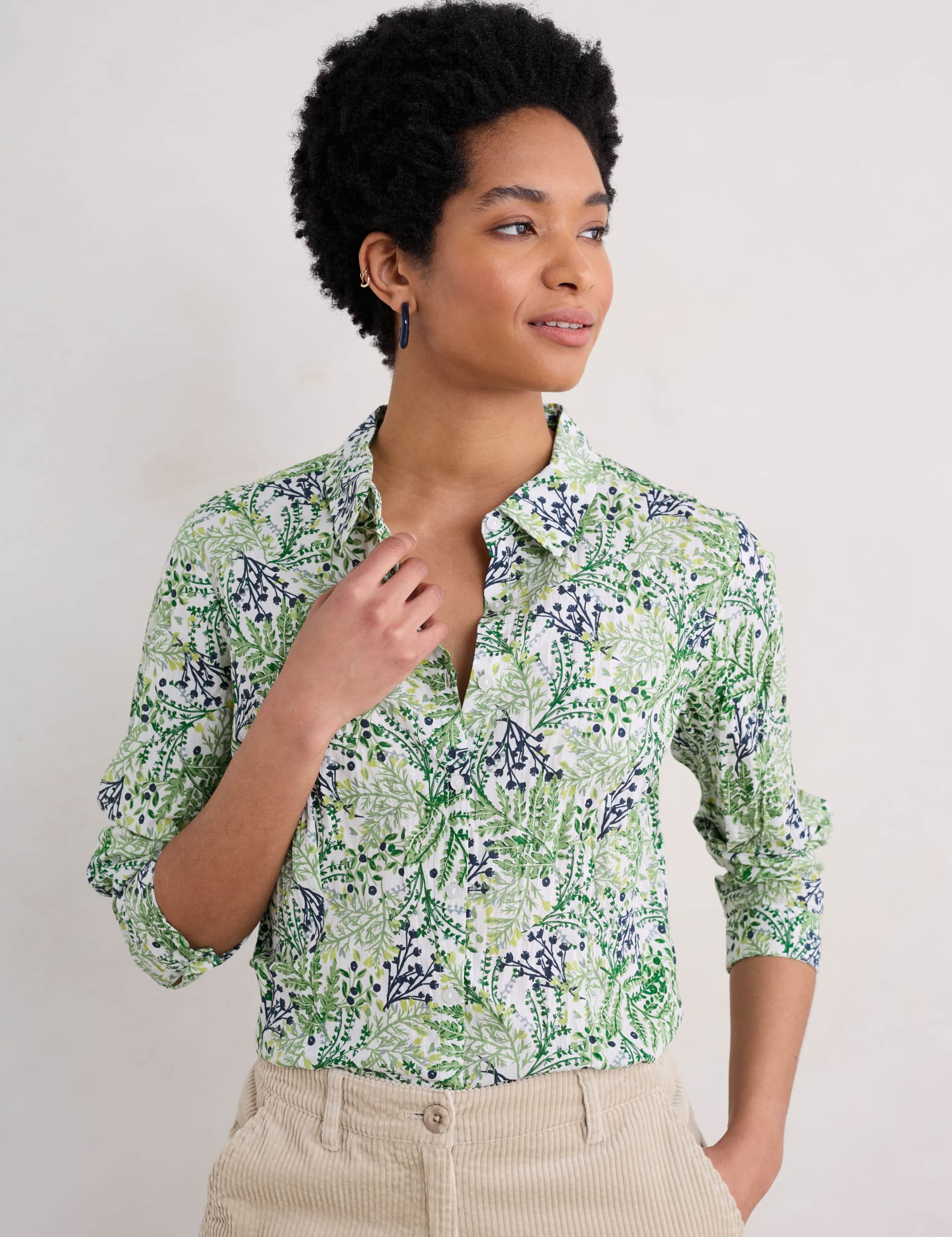 Seasalt Cornwall Women's Pure Cotton Floral Collared Shirt - 16 - Green Mix, Green Mix