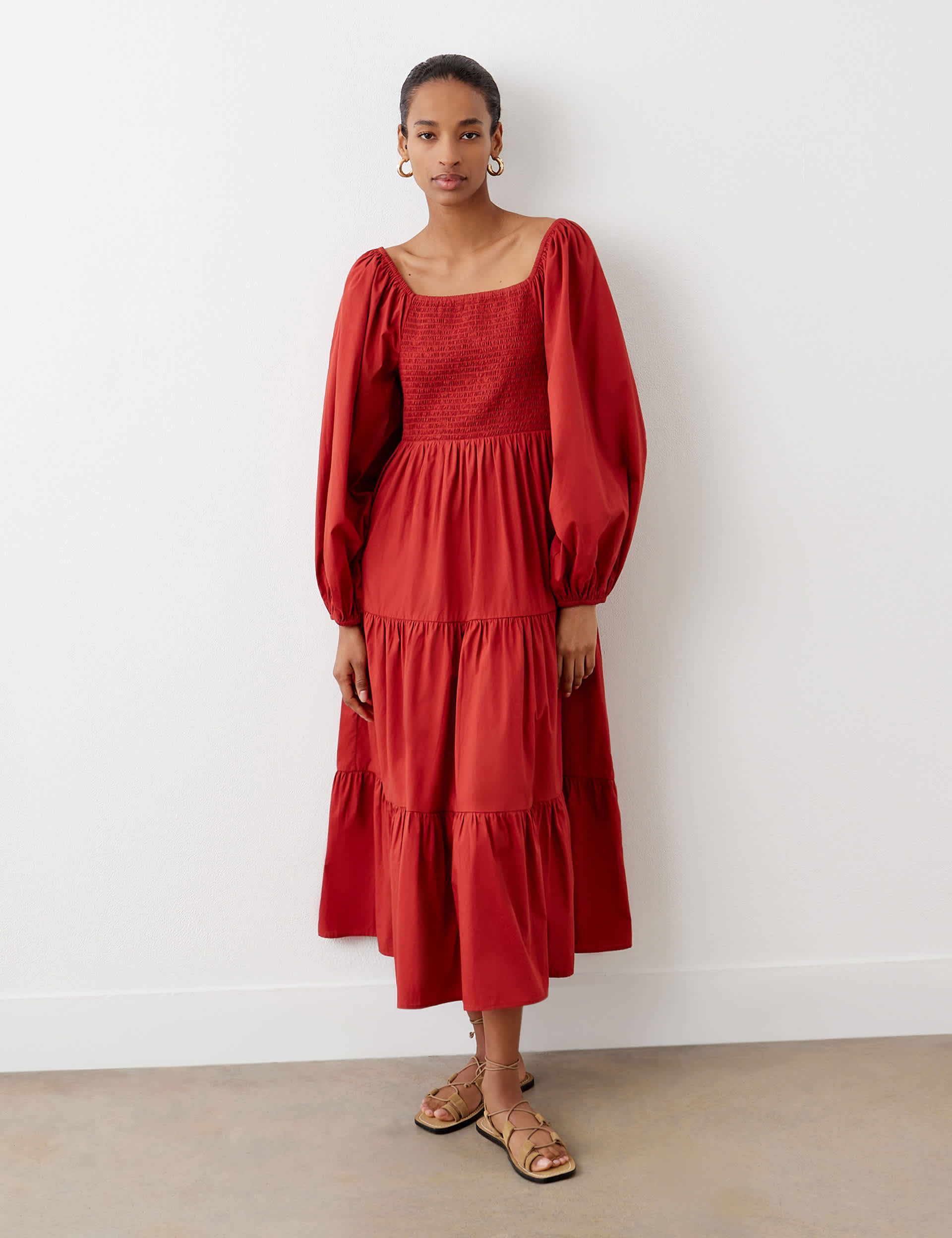 Finery London Women's Pure Cotton Square Neck Midi Tiered Dress