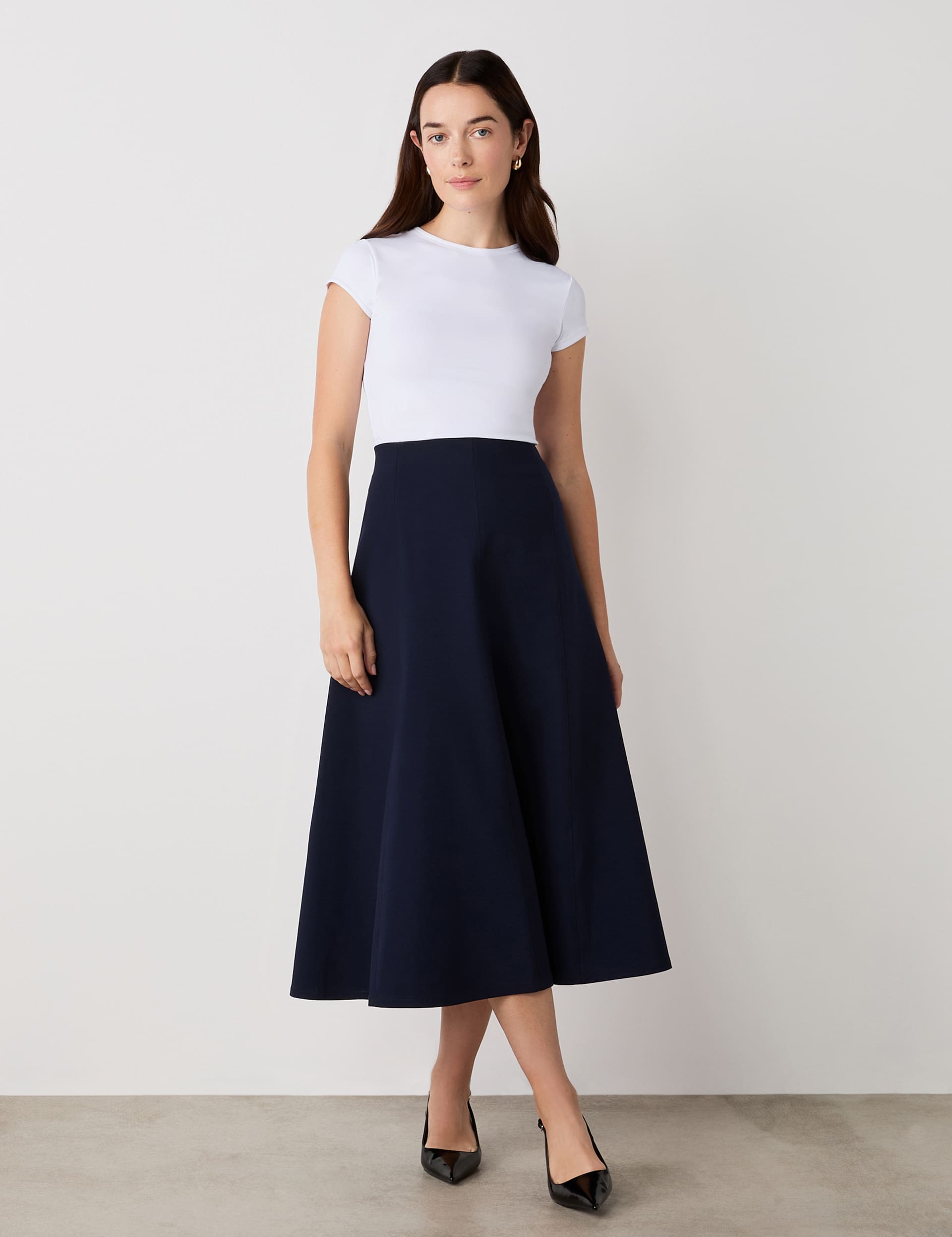 Finery London Women's Jersey Midi Skirt - 16 - Navy, Navy,Brown,Black