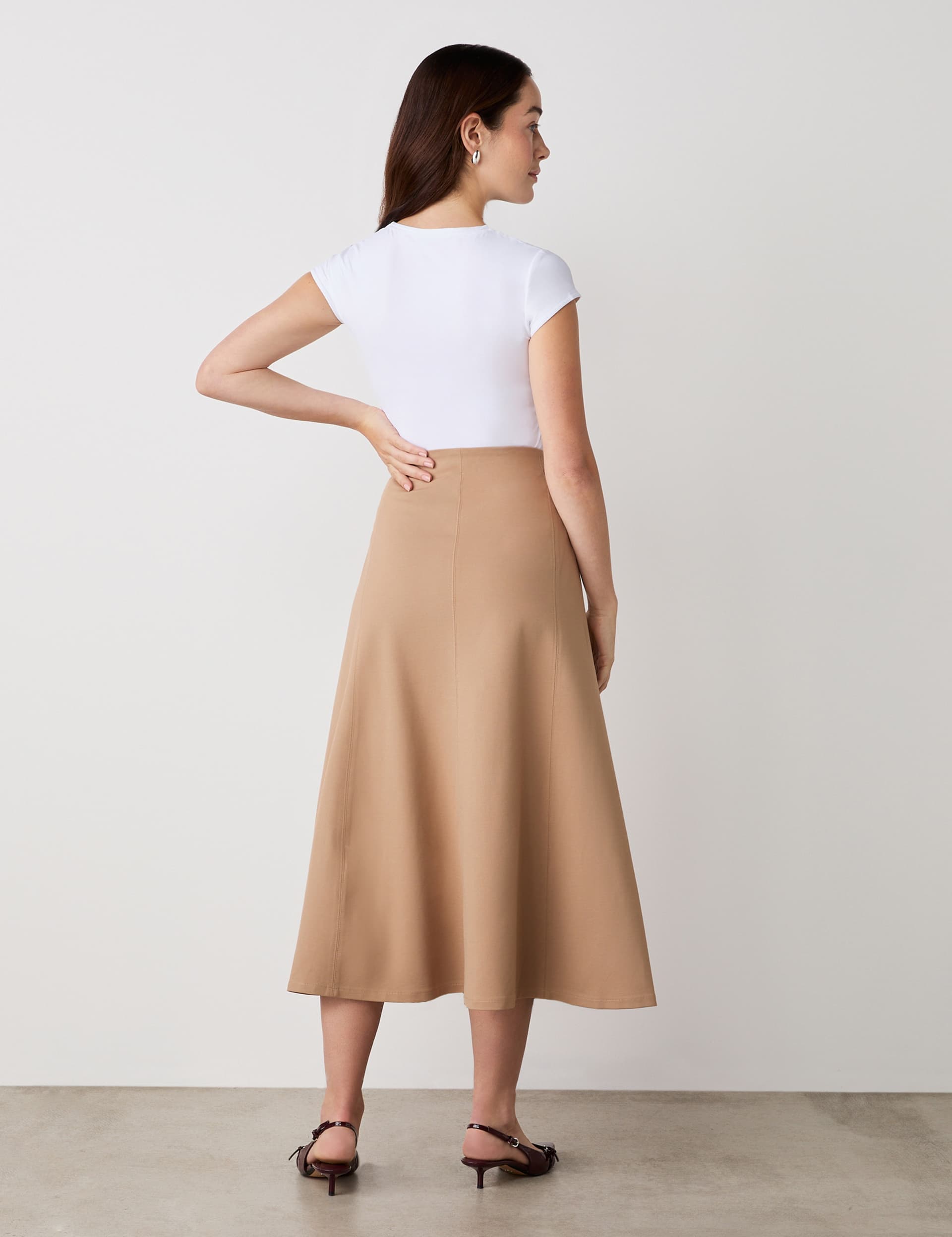 Finery London Women's Jersey Midi Skirt - 18 - Brown, Navy,Brown,Black