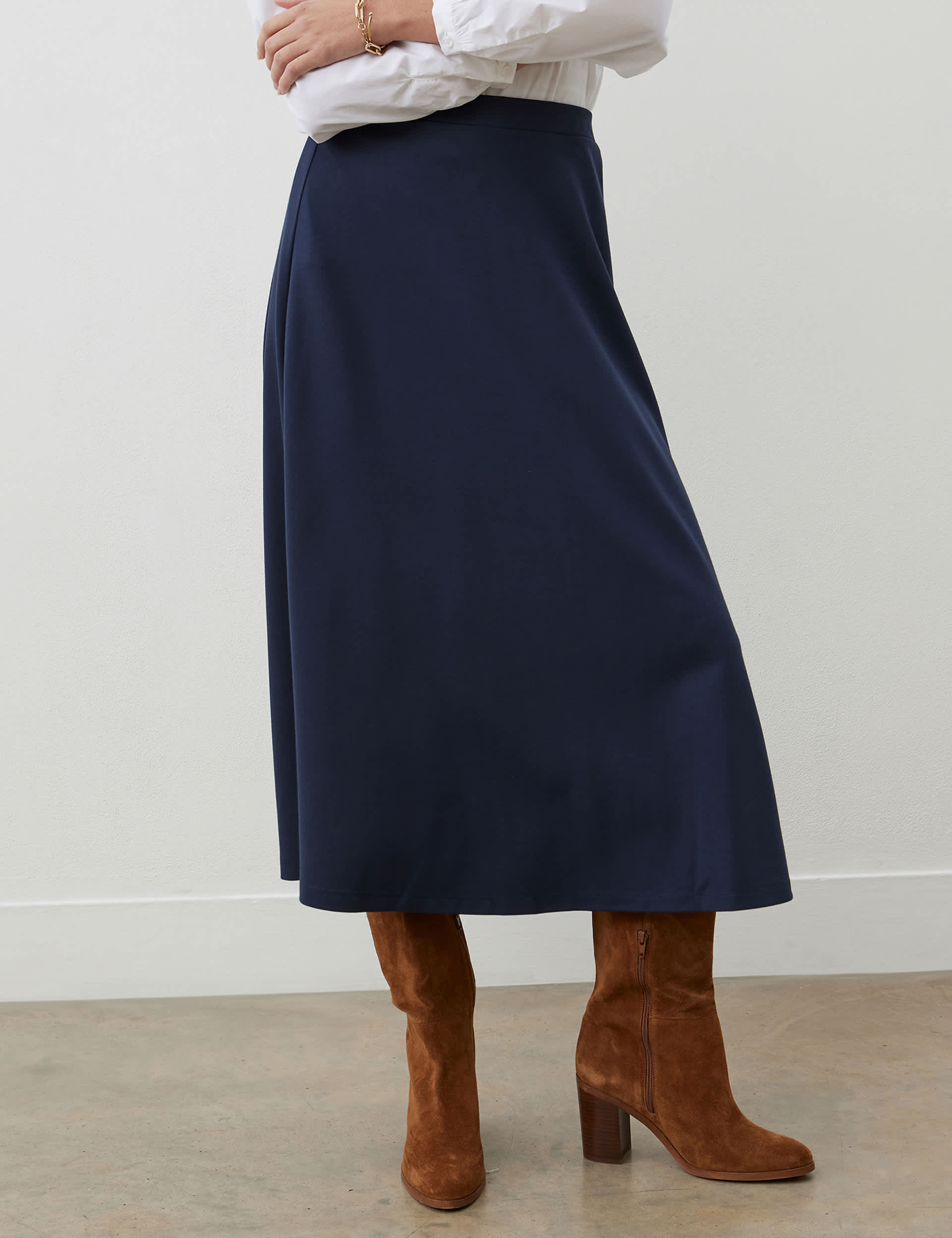 Finery London Women's Ponte Jersey Midi A-Line Skirt - 10 - Navy, Navy,Black,Burgundy