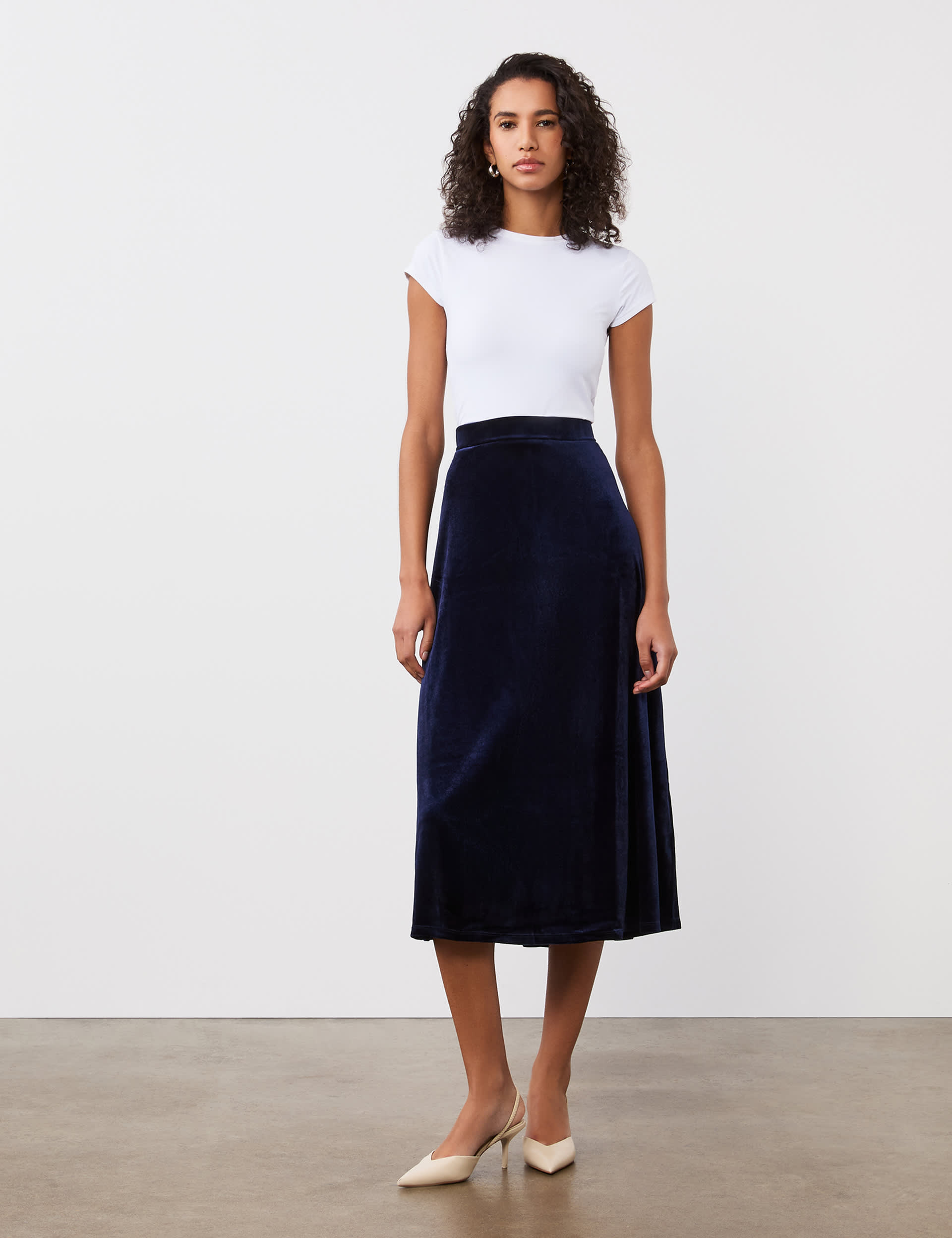 Finery London Women's Velvet Midi A-Line Skirt - 14 - Navy, Navy,Black,Burgundy