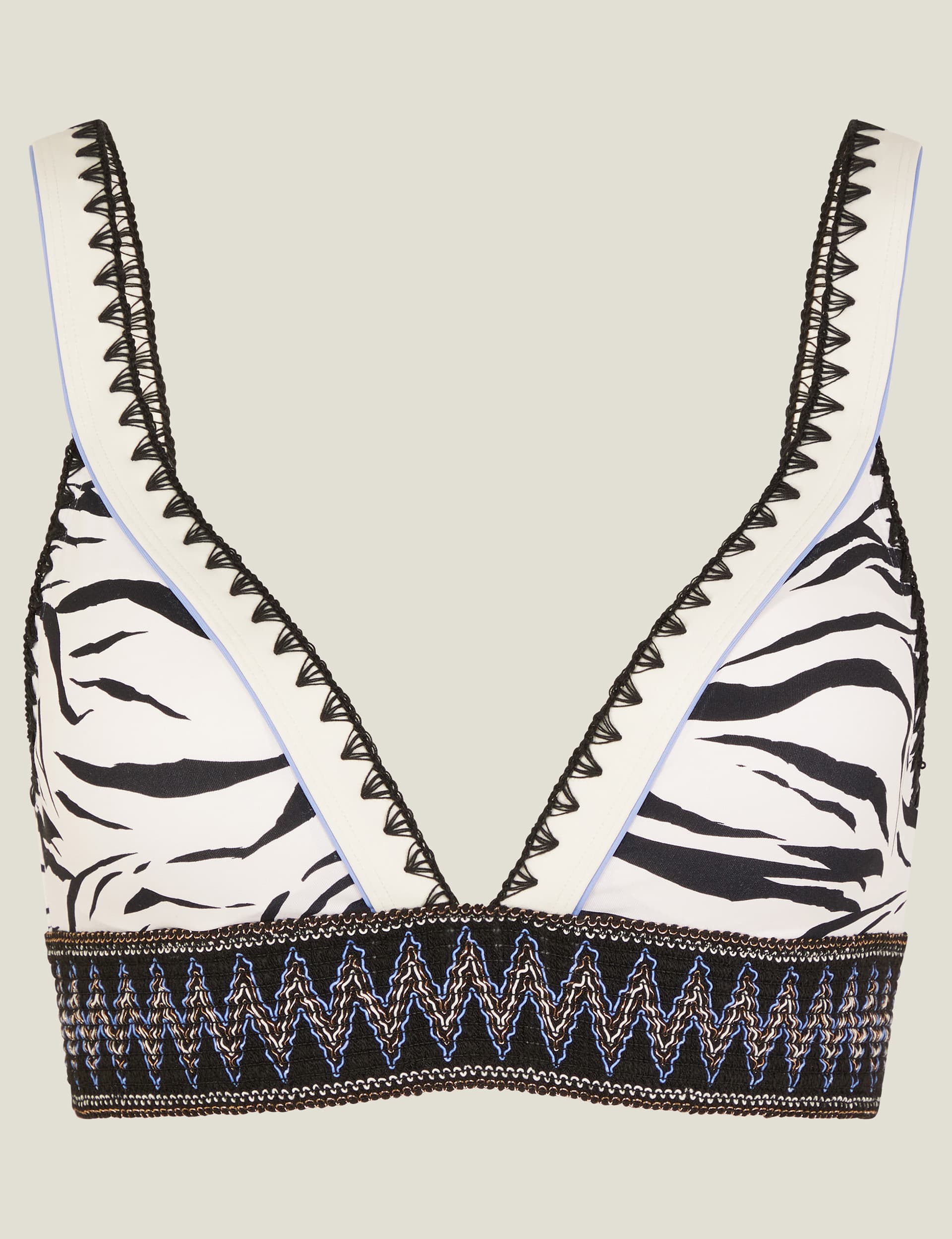 Accessorize Women's Zebra Print Padded Triangle Bikini Top - 10 - Ivory Mix, Ivory Mix