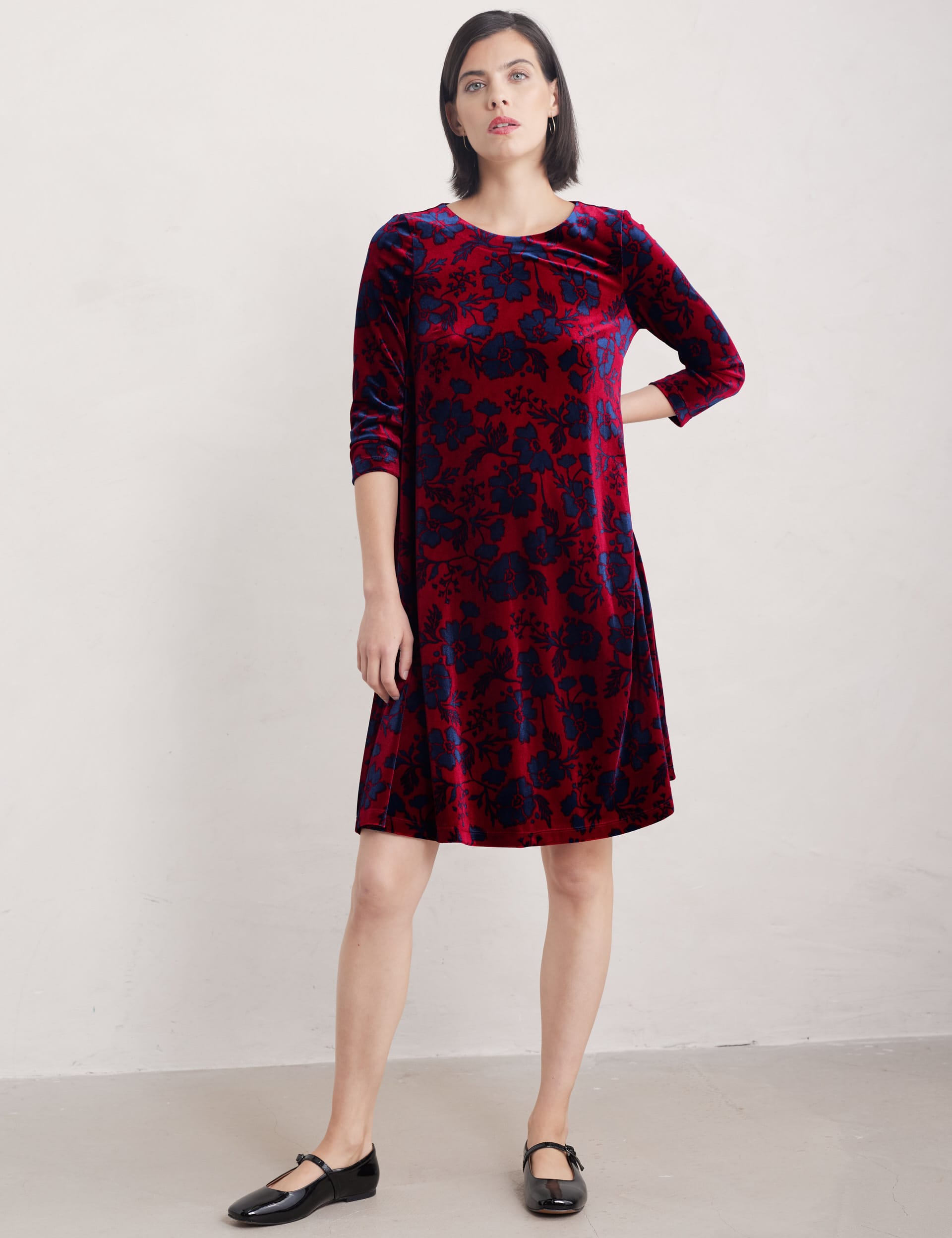 Seasalt Cornwall Women's Velvet Floral Knee Length Shift Dress - 14 - Red Mix, Red Mix