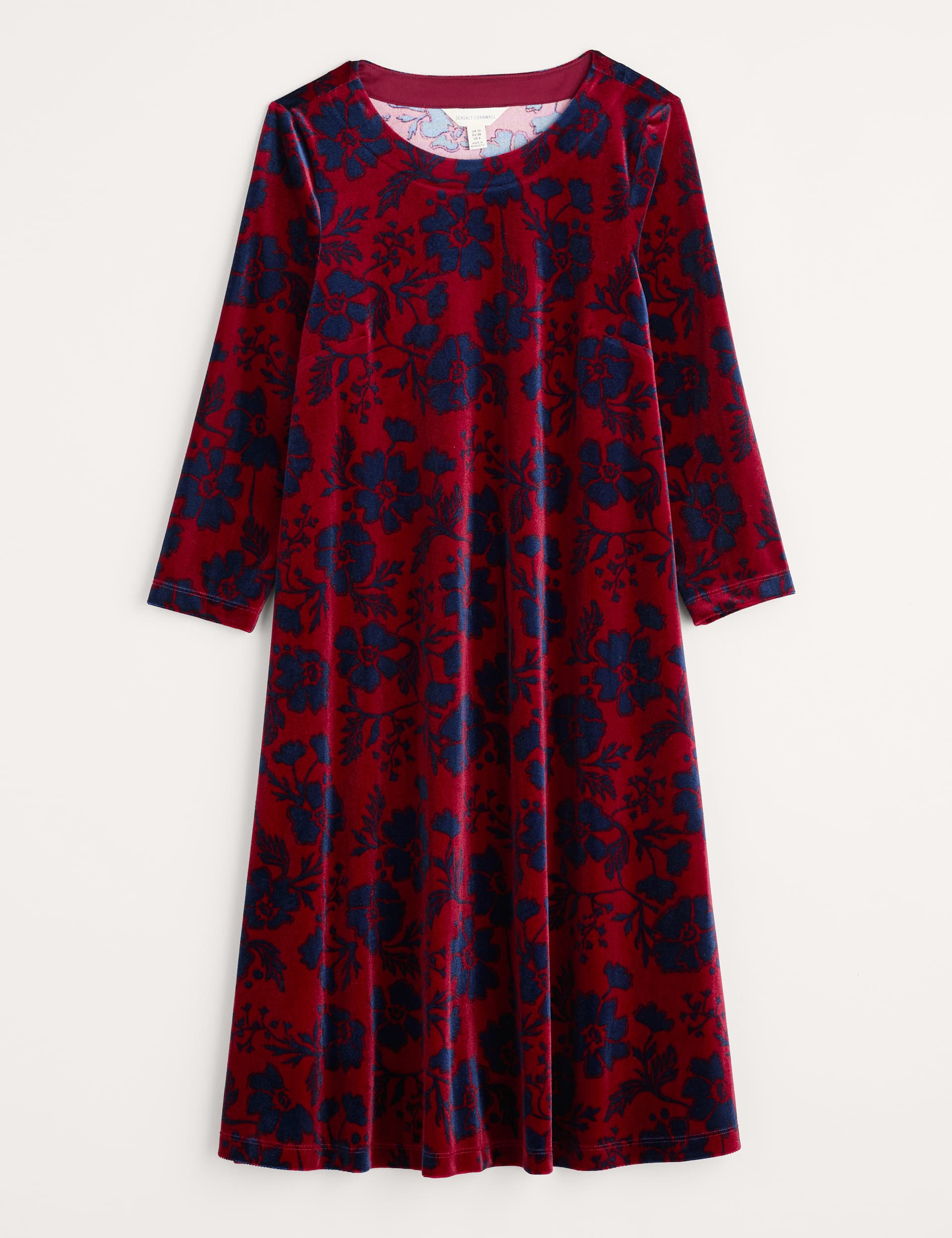 Seasalt Cornwall Women's Velvet Floral Knee Length Shift Dress - 10 - Red Mix, Red Mix